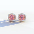 Kiara - Cushion Cut Pink Diamond Stud Earrings | Halo Earring Setting - 10K Solid Gold / Rose Gold