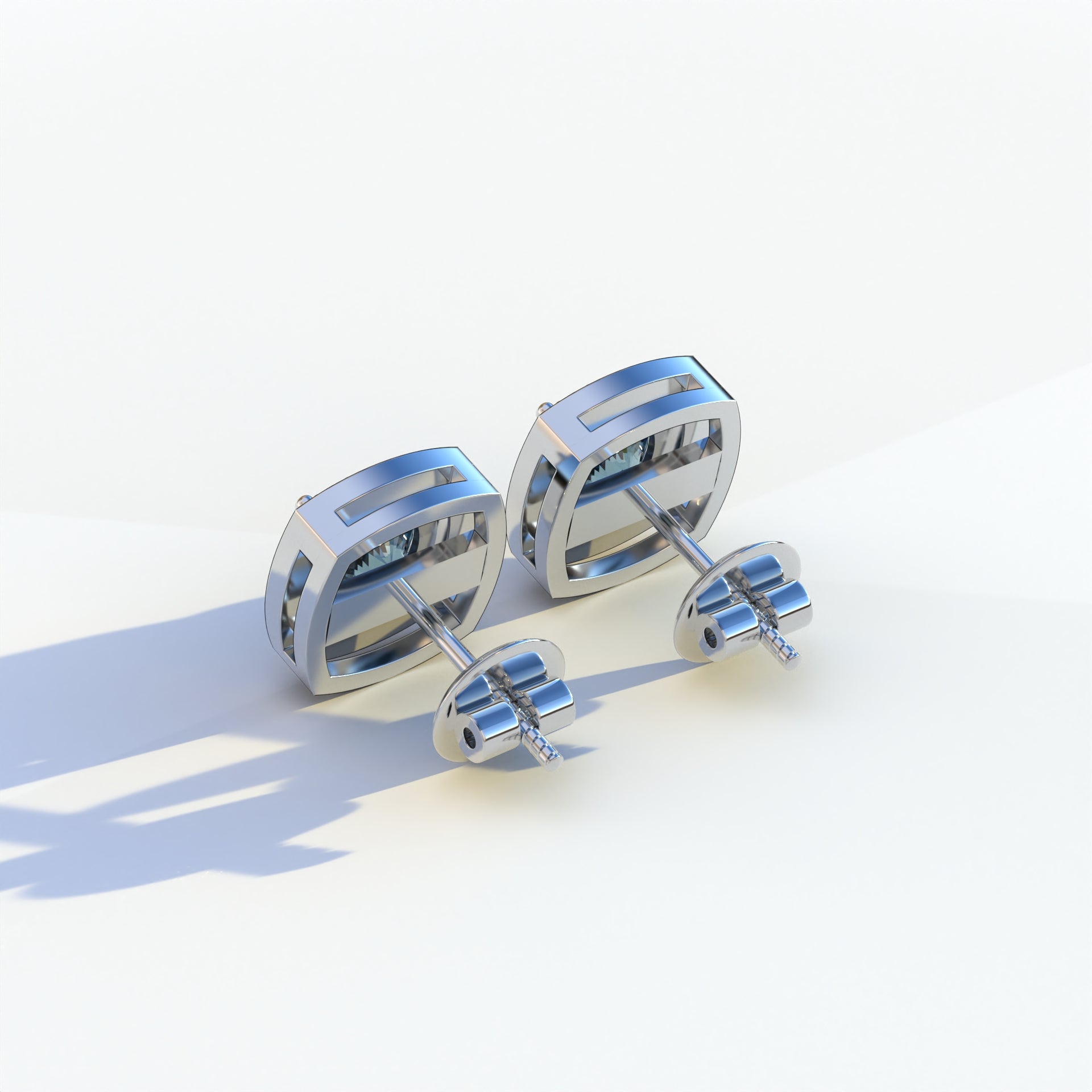 Kiara - Cushion Cut Blue Diamond Stud Earrings | Halo Earring Setting