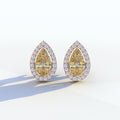 3 Carat Yellow Pear Cut Lab Diamond Stud Earrings | Halo Setting - Kelly - 10K Solid Gold / Rose Gold