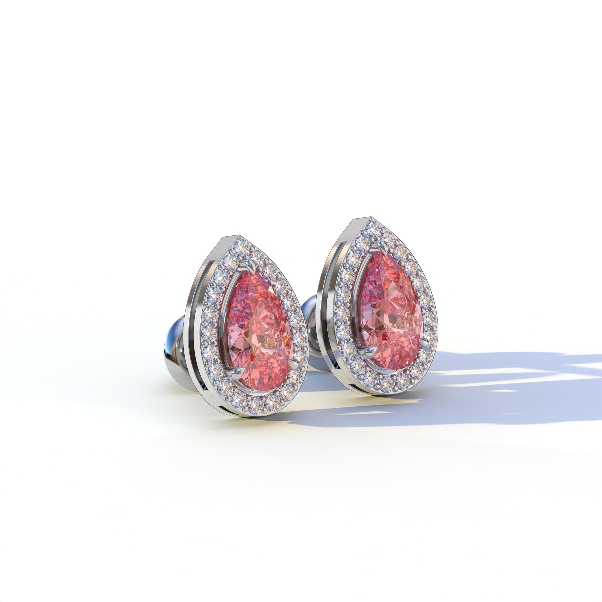 3 Carat Pink Pear Cut Lab Diamond Stud Earrings | Halo Setting - Kelly