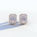 2 Carat Emerald Cut Halo Setting Lab Diamond Stud Earrings - Hailey - 10K Solid Gold / Rose Gold
