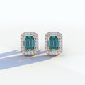 2 Carat Green Emerald Cut Halo Setting Lab Diamond Stud Earrings - Hailey - 10K Solid Gold / Rose Gold