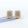 2 Carat Yellow Emerald Cut Halo Setting Lab Diamond Stud Earrings - Hailey - 10K Solid Gold / Rose Gold