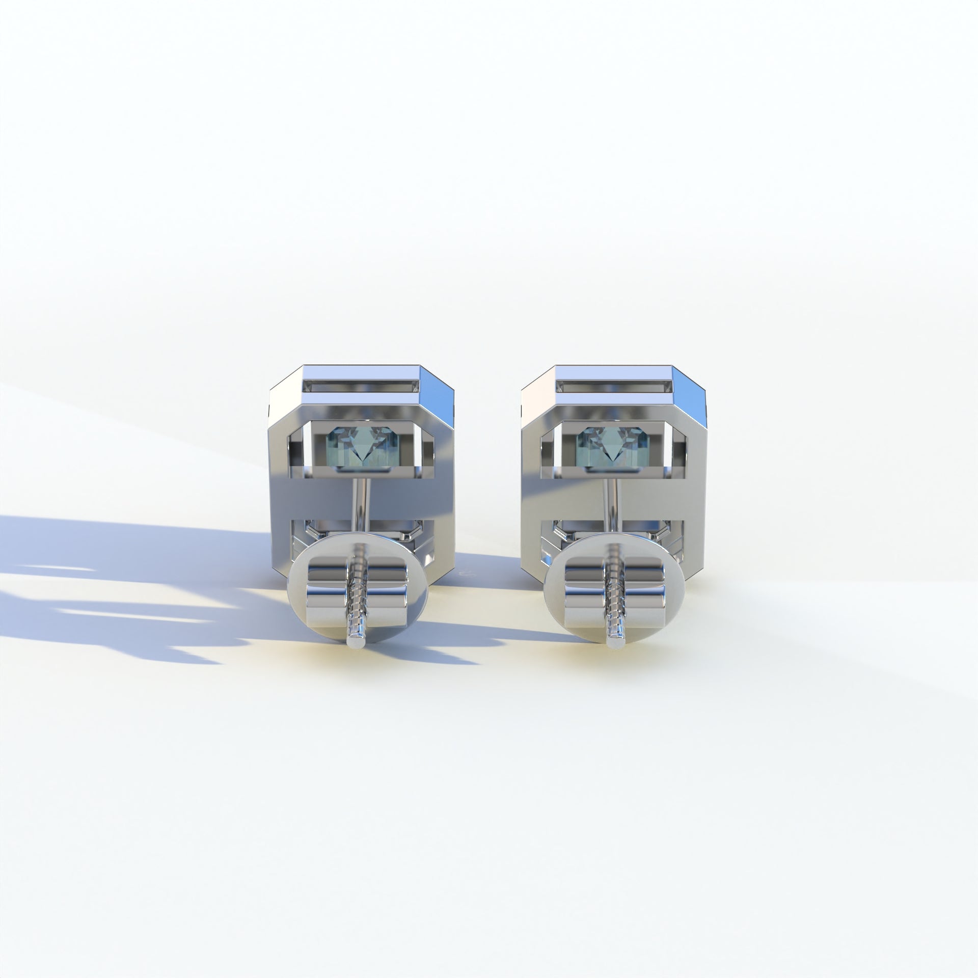 2 Carat Blue Emerald Cut Halo Setting Lab Diamond Stud Earrings - Hailey