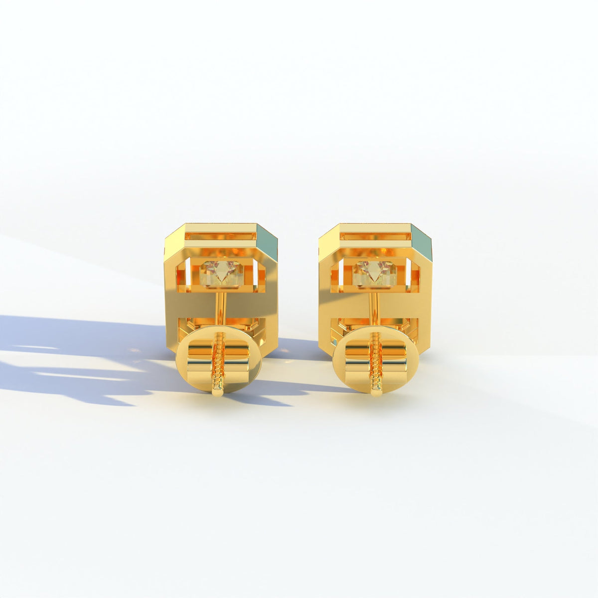2 Carat Yellow Emerald Cut Halo Setting Lab Diamond Stud Earrings - Hailey