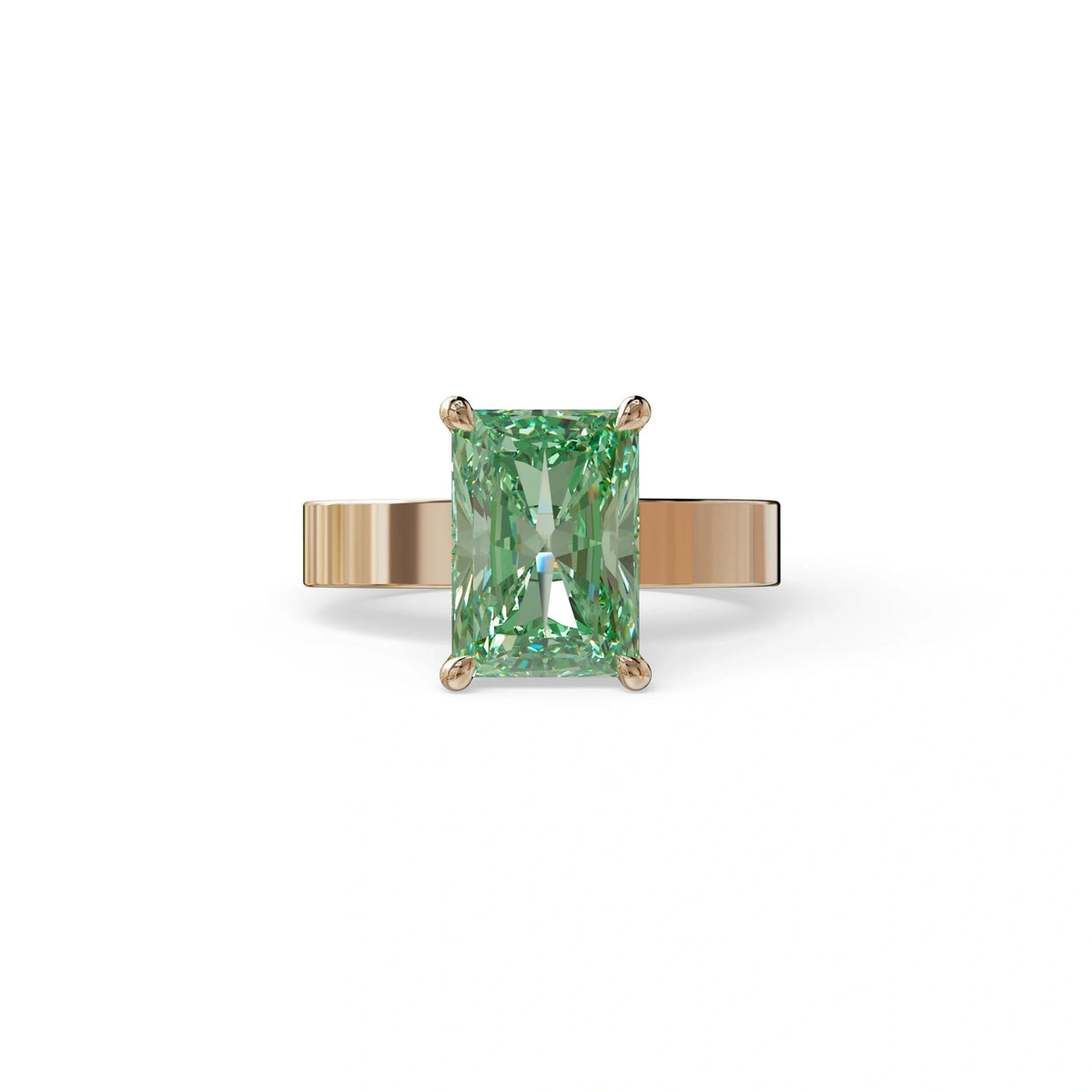 4Ct Green Radiant Cut Lab Grown Diamond Solitaire Engagement Ring - Crownfire - 10K Solid Gold / Rose Gold