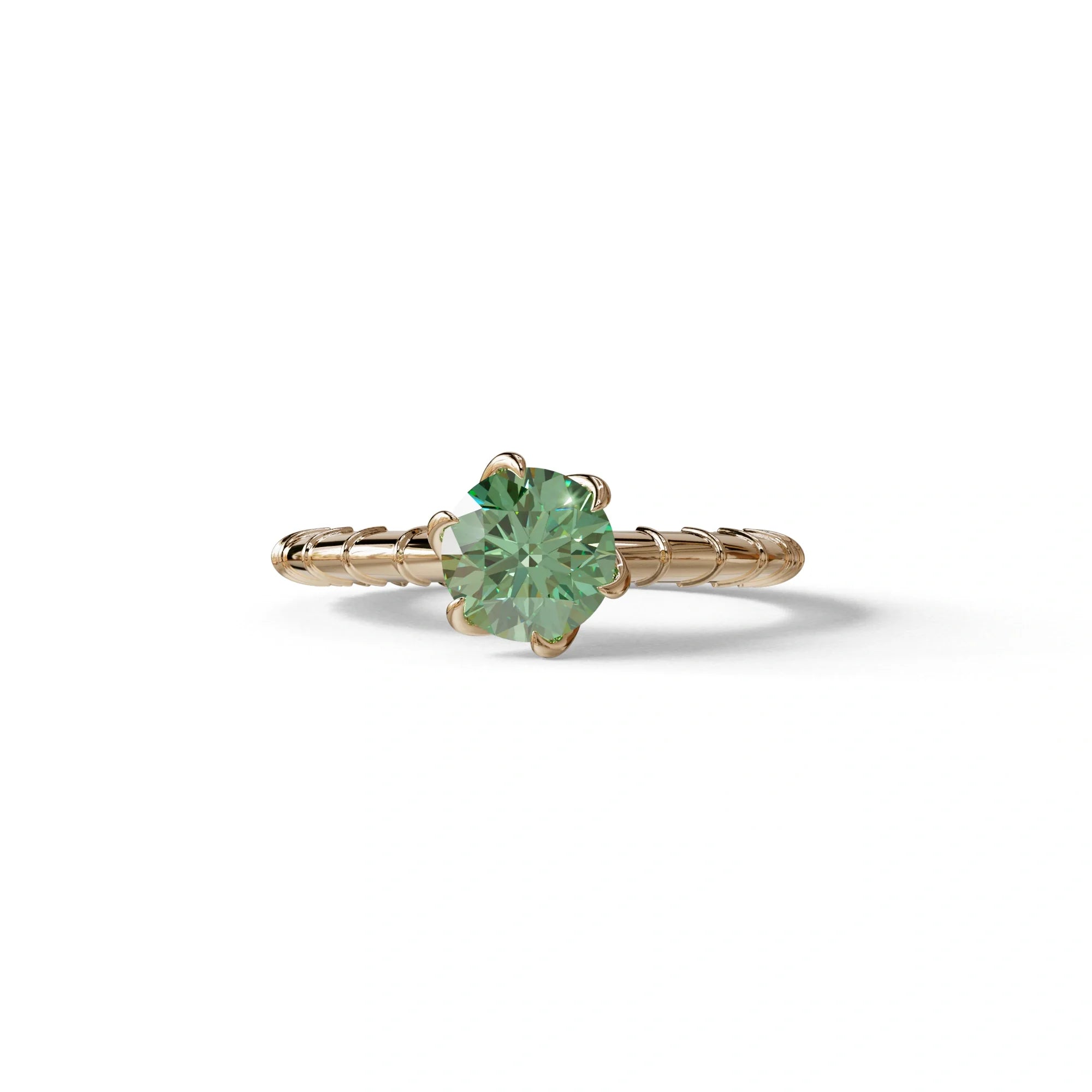 1 Carat Green Round Cut Lab Diamond Ring - Hyper Glam - 10K Solid Gold / Rose Gold