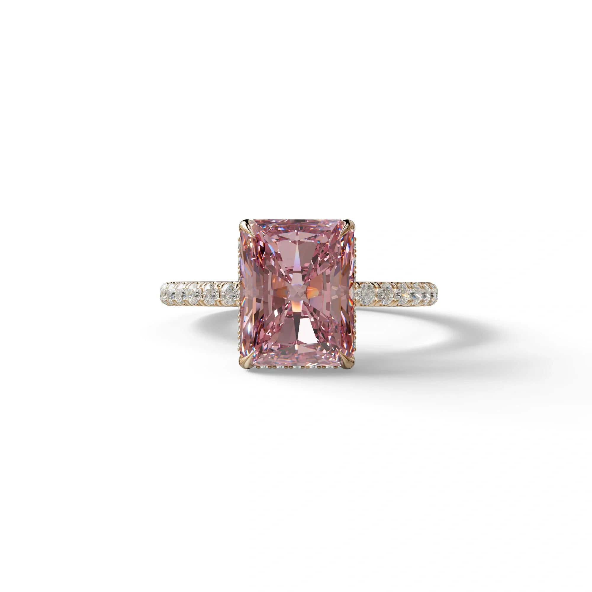 3 Ct Radiant Cut Pink Color Lab Diamond Ring - Monica - 10K Solid Gold / Rose Gold