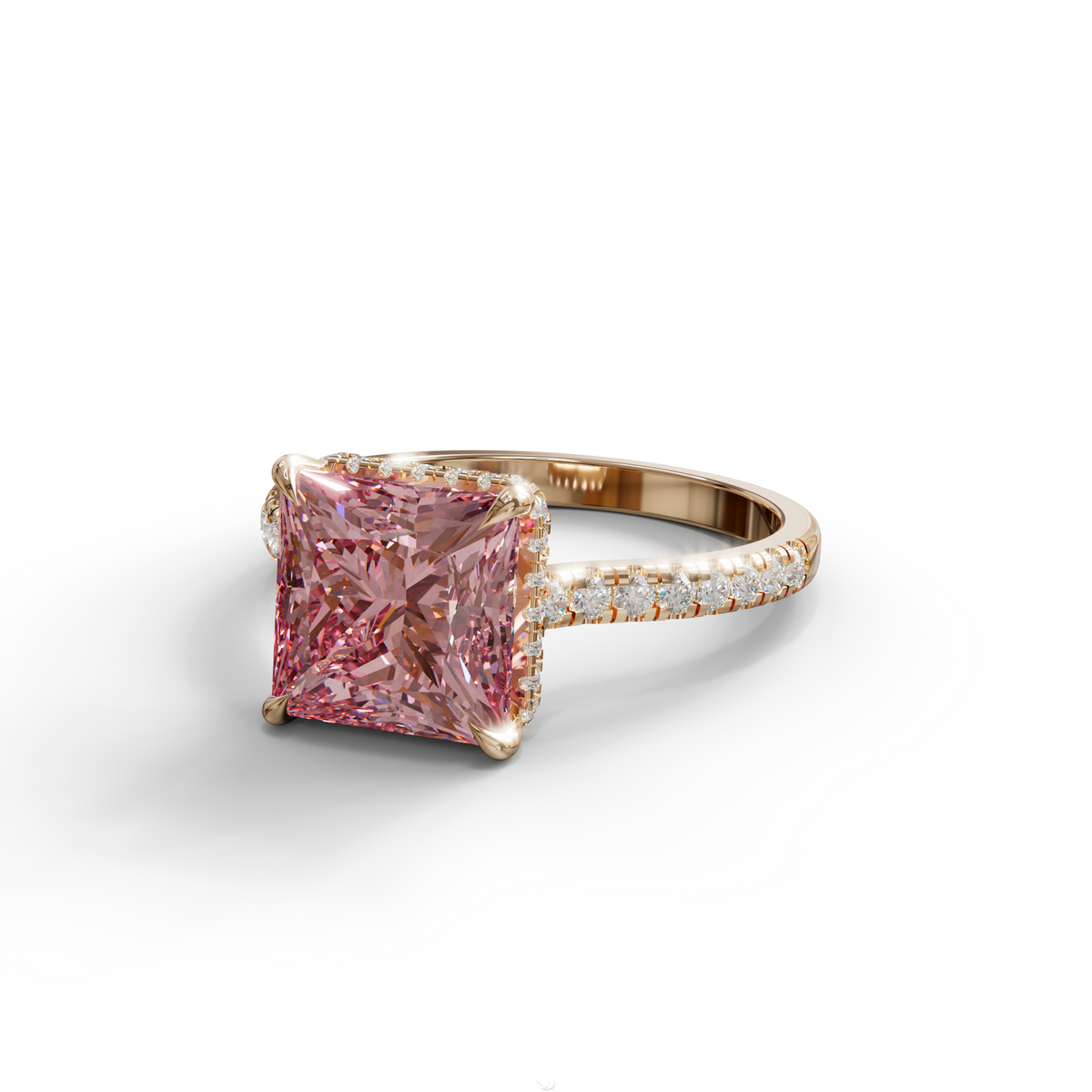 3 Carat Fancy Pink Princess Cut Hidden Halo Lab Grown Diamond Engagement Ring