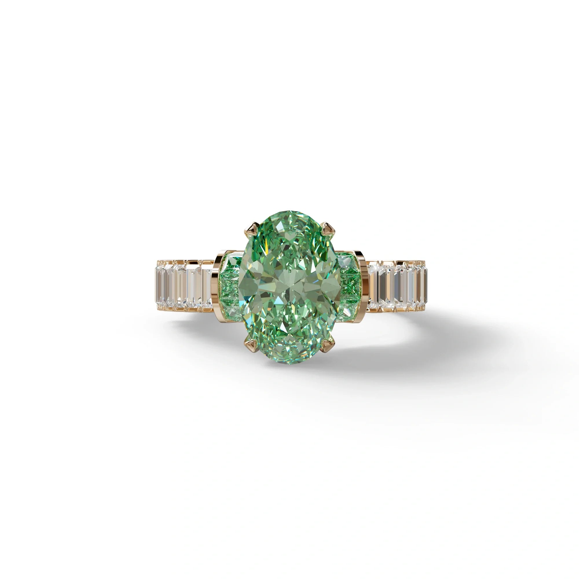 3 Carat Fancy Green Oval Cut Lab-Grown Diamond Wedding Ring – Bellora - 10K Solid Gold / Rose Gold