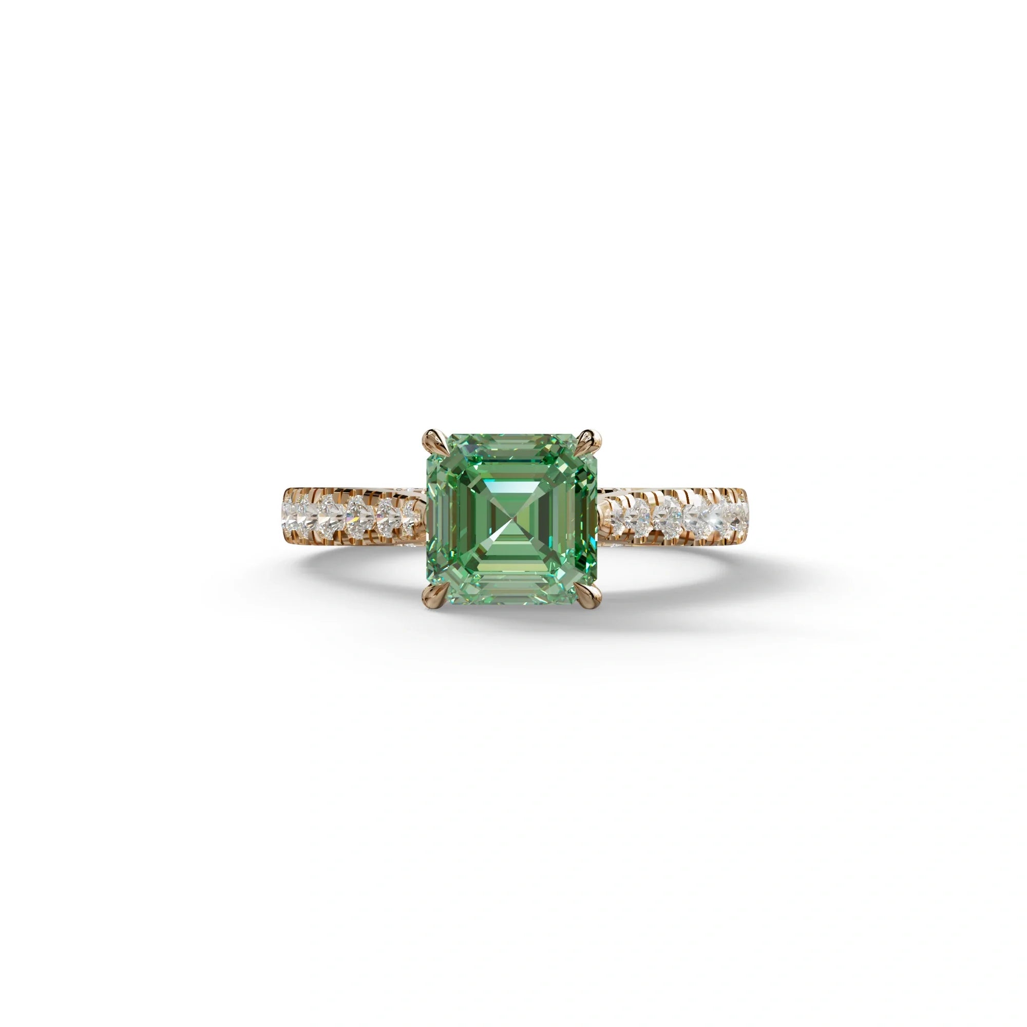 2 Carat Fancy Vivid Green Asscher Cut Lab Grown Diamond Engagement Ring | Hidden Halo & Pave - Kay - 10K Solid Gold