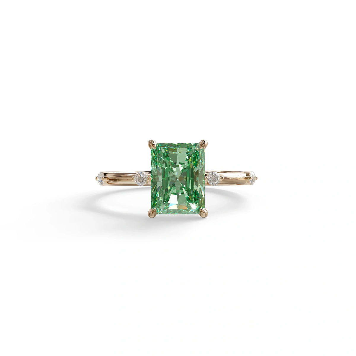 2 Ct Fancy Vivid Green Radiant Cut Lab Grown Diamond Engagement Ring | Space-Chanel Setting - Elaria - 10K Solid Gold