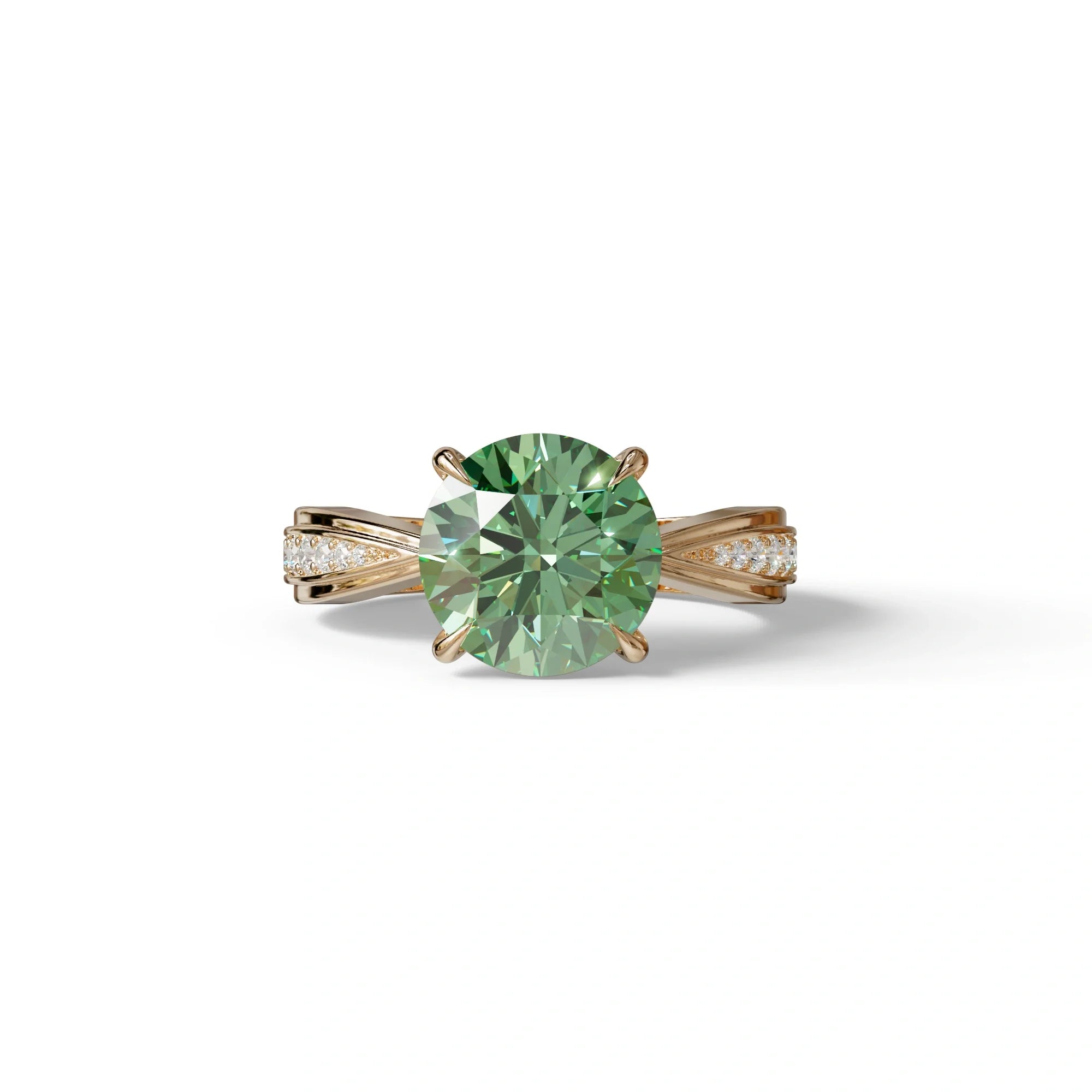 2.5 Carat Green Round Shaped Lab Diamond Ring V-Shank Pave Setting -Je t’adore - 10K Solid Gold / Rose Gold