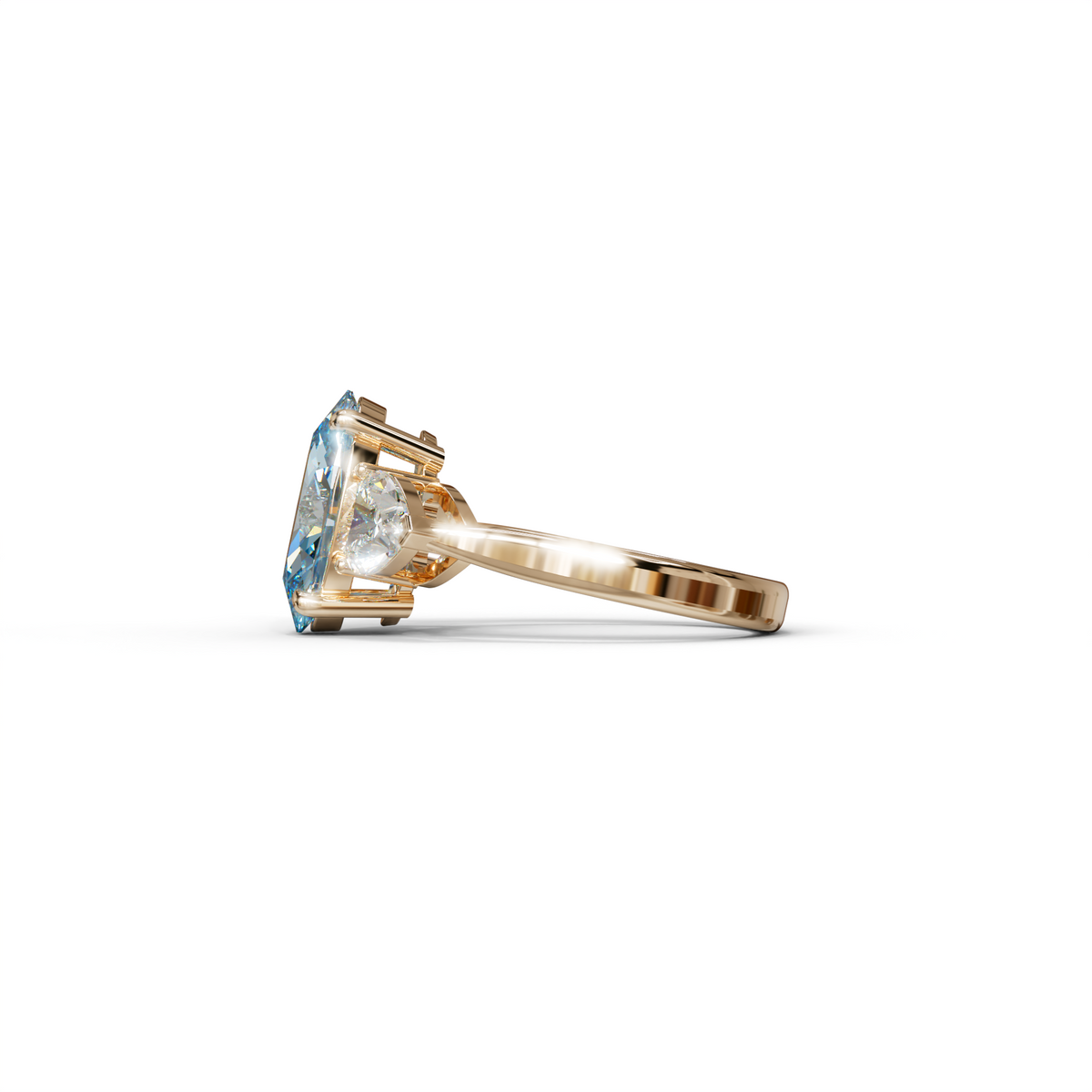 4 Ct Blue Oval & Heart Shape 3 Stone Engagement Diamond Ring - Lucid