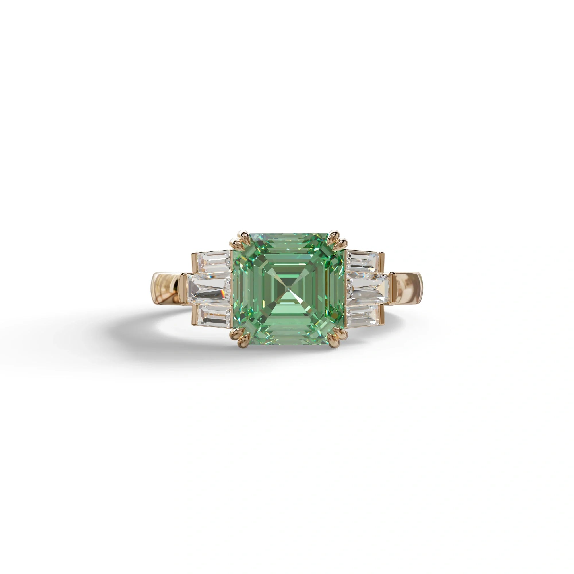 3 Ct Green Asscher Cut Lab Diamond Double Claw Prong Setting - Celestial - 10K Solid Gold / Rose Gold