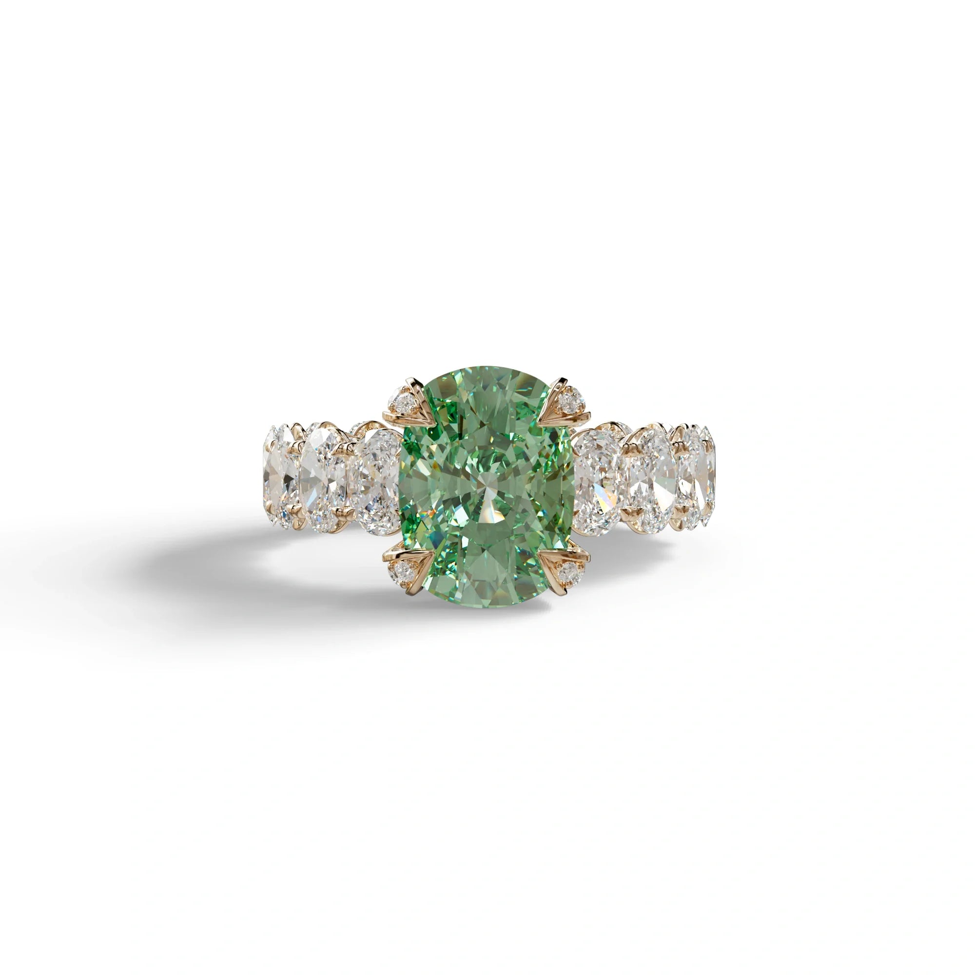 4 Carat Green Cushion Cut Full Eternity Lab Grown Diamond Ring - Enigma - 10K Solid Gold / Rose Gold