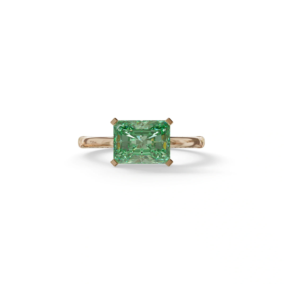 2.5 Ct Green Radiant Cut Lab Grown Diamond In Pave-Chanel Setting Ring - Maxine - 10K Solid Gold / Rose Gold