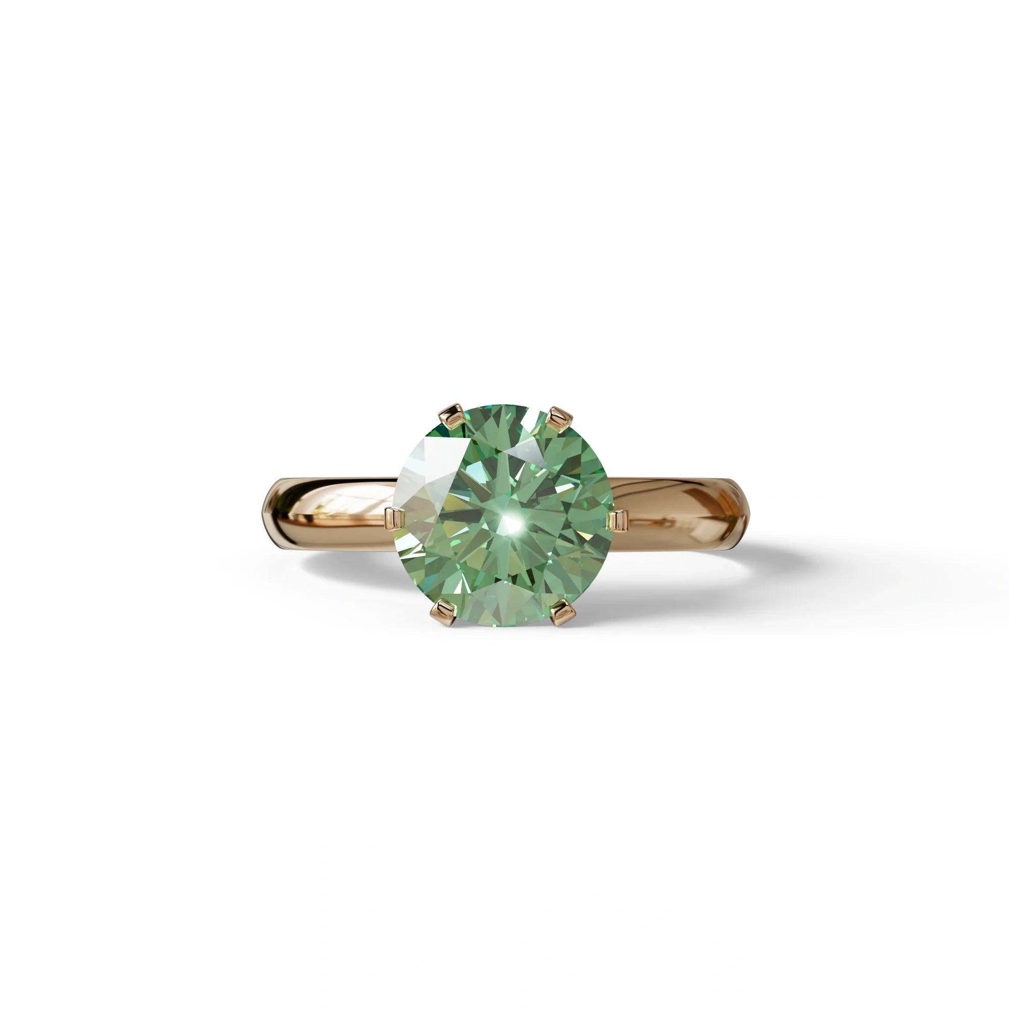 2 Carat Green Round Cut Solitaire Lab Diamond Ring - Fury - 10K Solid Gold / Rose Gold