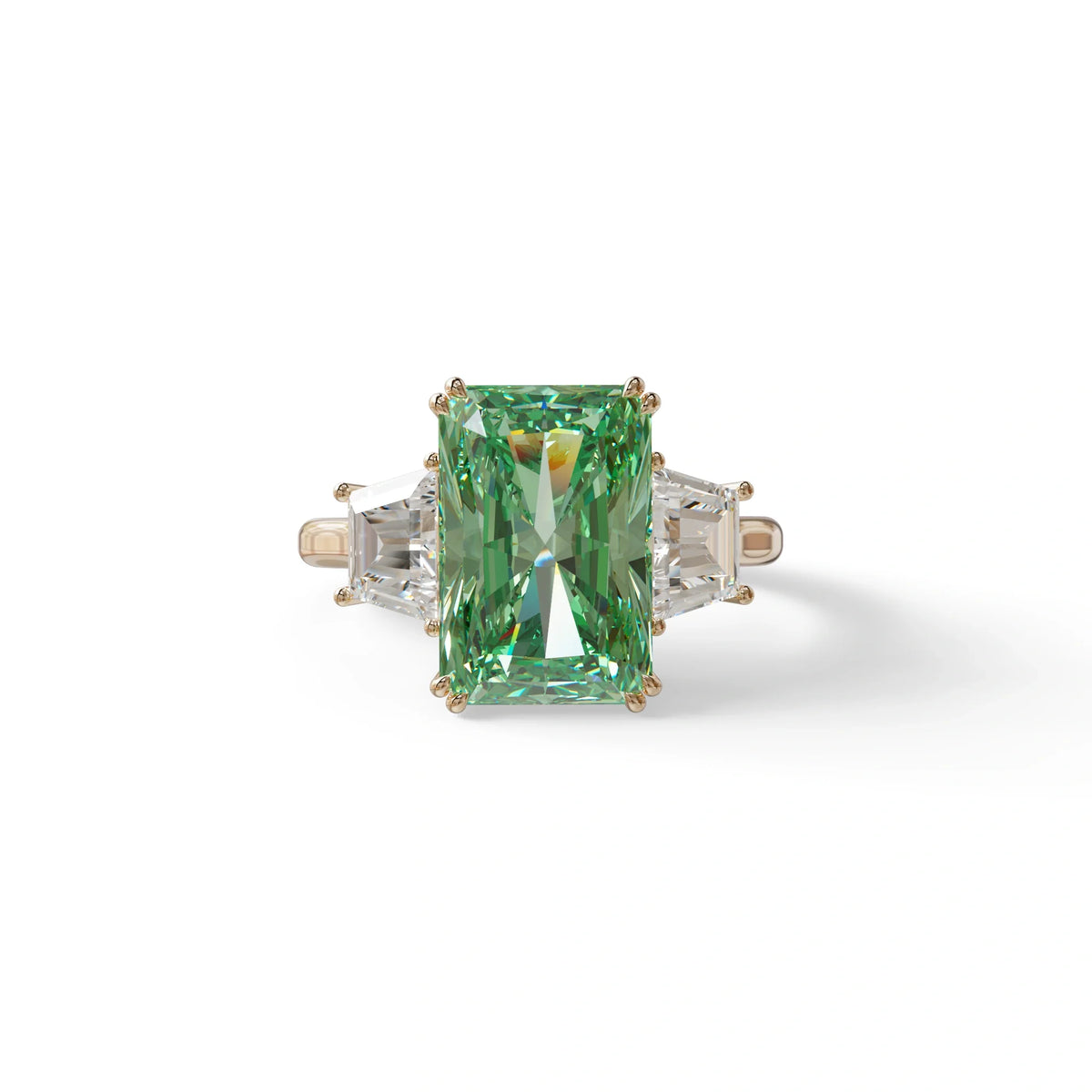 4 Carat Green Lab Grown Diamond Engagement Ring – Radiant Cut Three Stone | Taco