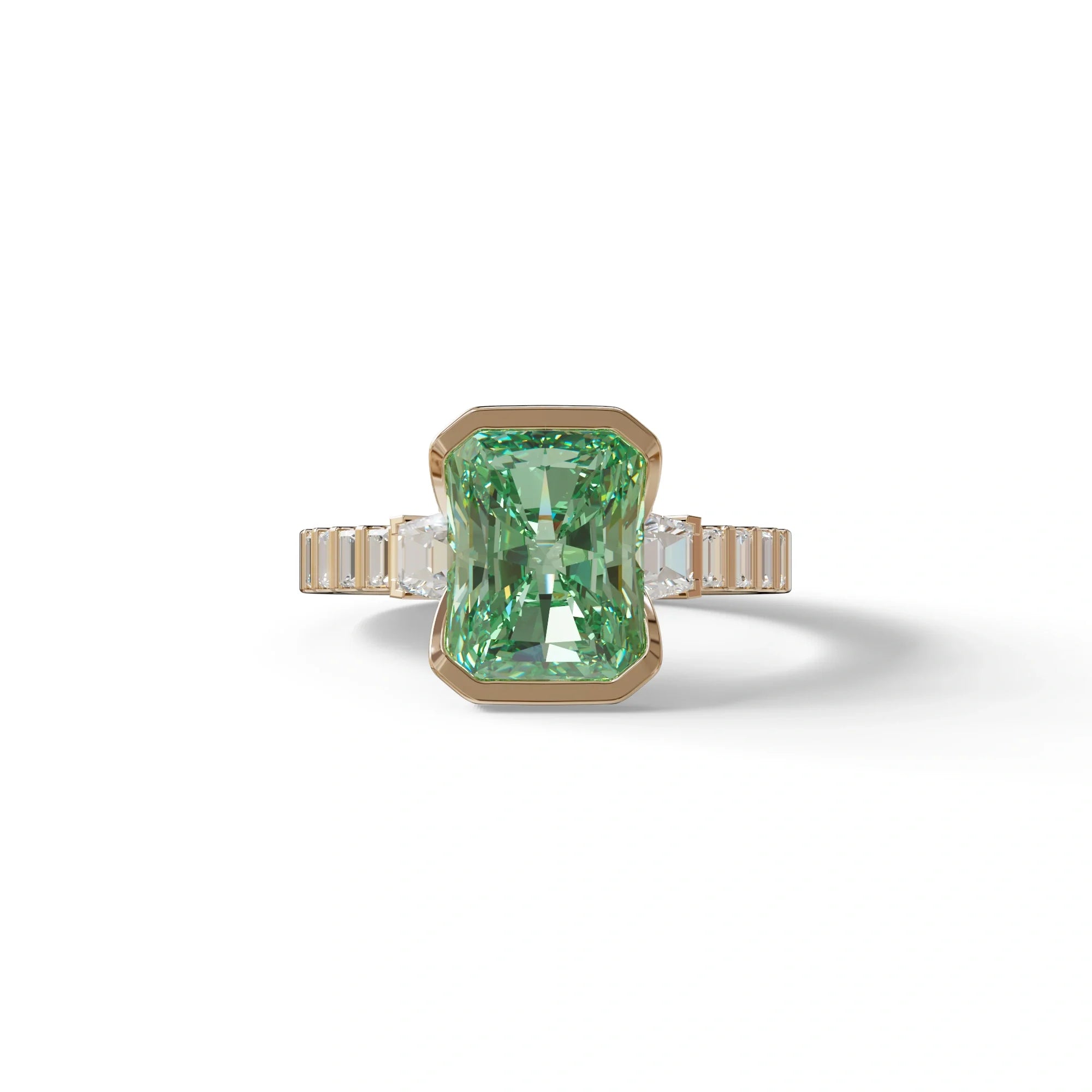 3 Carat Green Radiant Cut Three Stone Lab Diamond Engagement Ring - Adiamor - 10K Solid Gold / Rose Gold