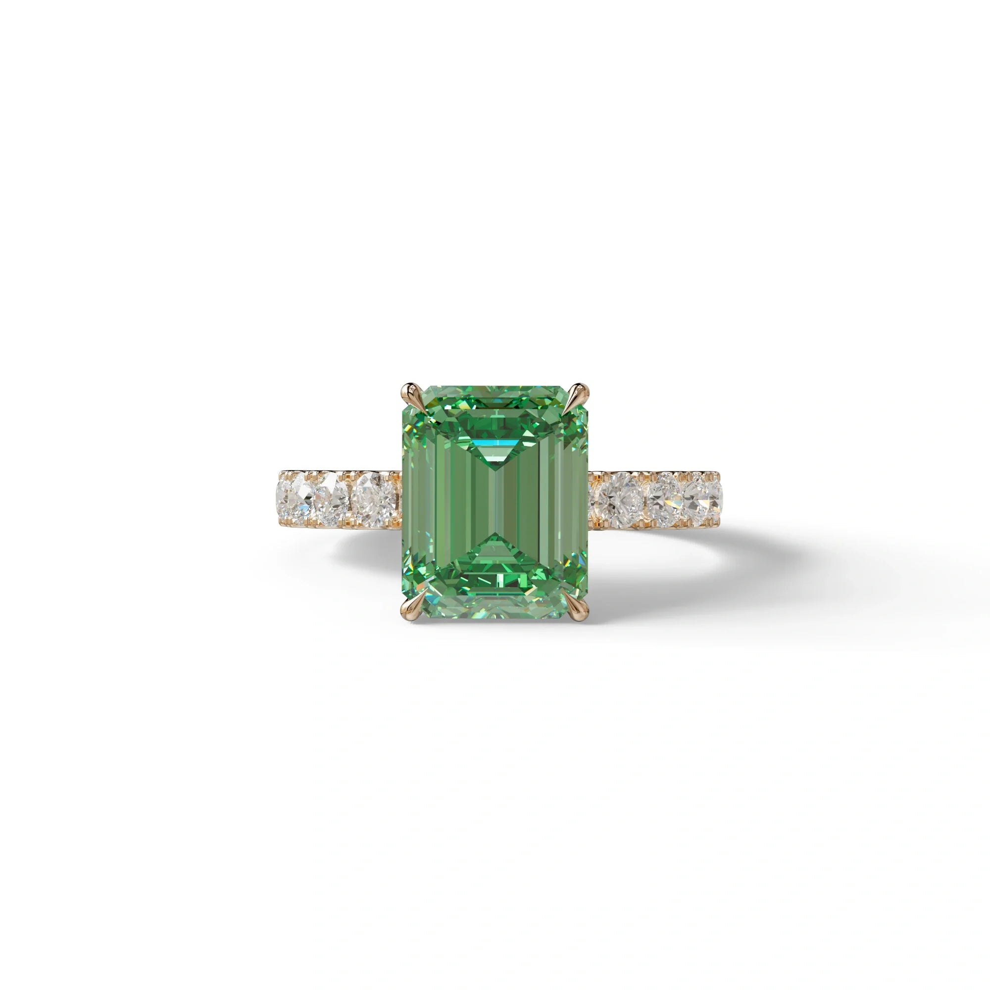 3 Carat Green Emerald Cut Hidden Halo Lab Diamond Engagement Ring - Luminary - 10K Solid Gold / Rose Gold