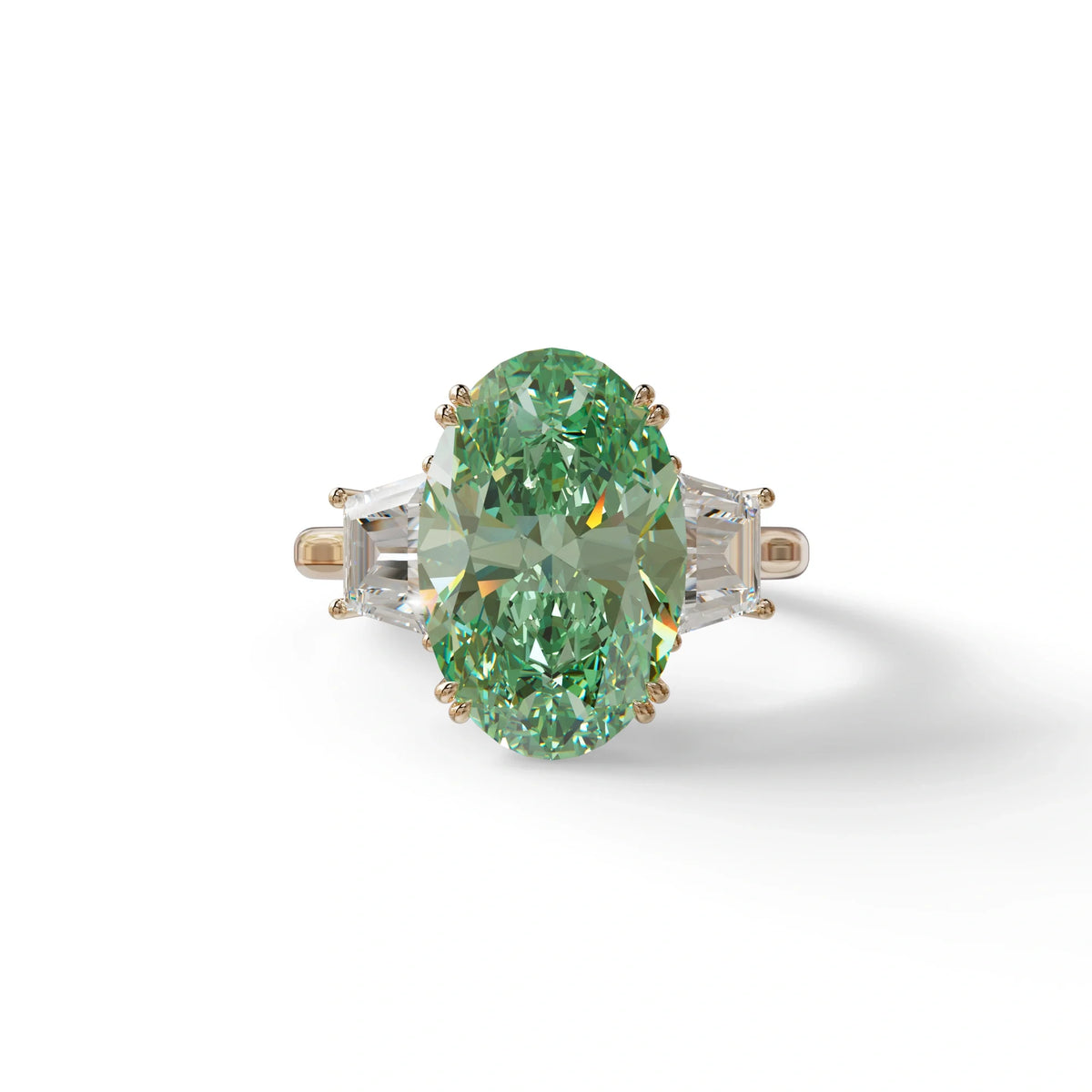 5 Carat Green Lab Grown Diamond Engagement Ring · Oval Cut Three Stone | Solstice - view 2