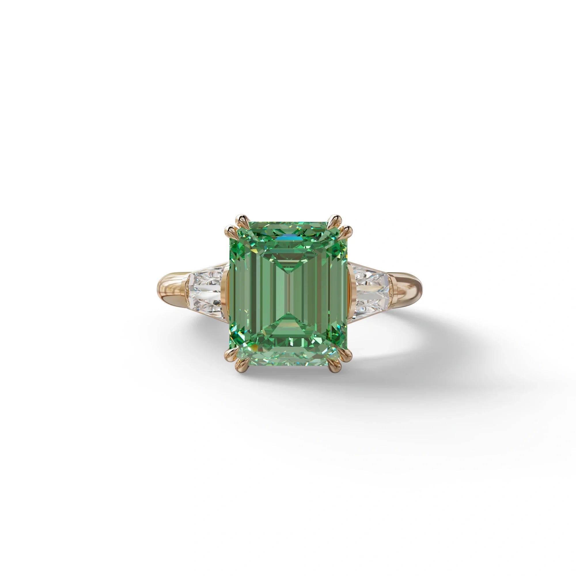 3 Carat Green Emerald & Baguette Cut Multi Stone Lab Diamond Ring - Lami - 10K Solid Gold / Rose Gold