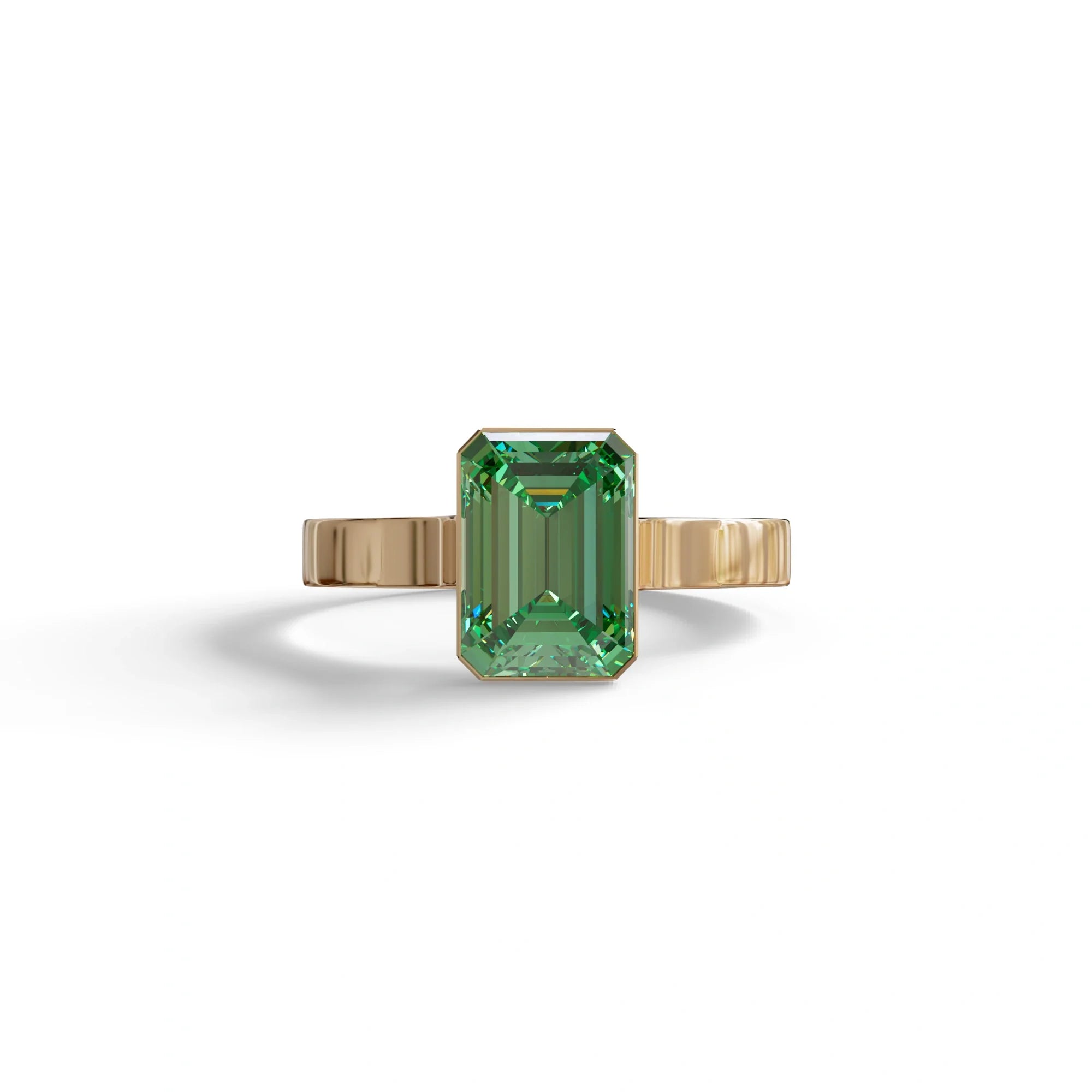 Fancy Vivid Green Emerald Cut 3 Carat lab grown Diamond Engagement Ring- Zelora - 10K Solid Gold / Rose Gold