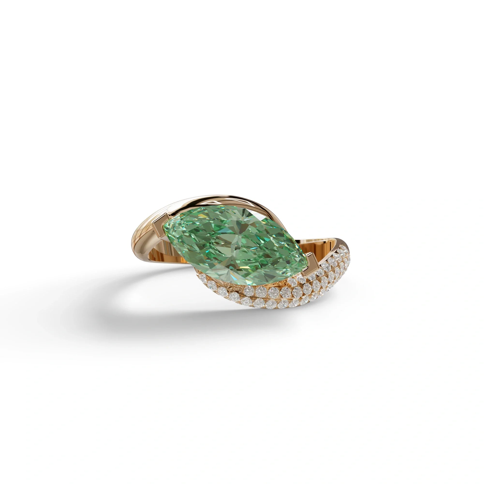 2 Carat Fancy Vivid Green Marquise Cut Lab Grown Diamond Engagement Ring - Maya - 10K Solid Gold / Rose Gold