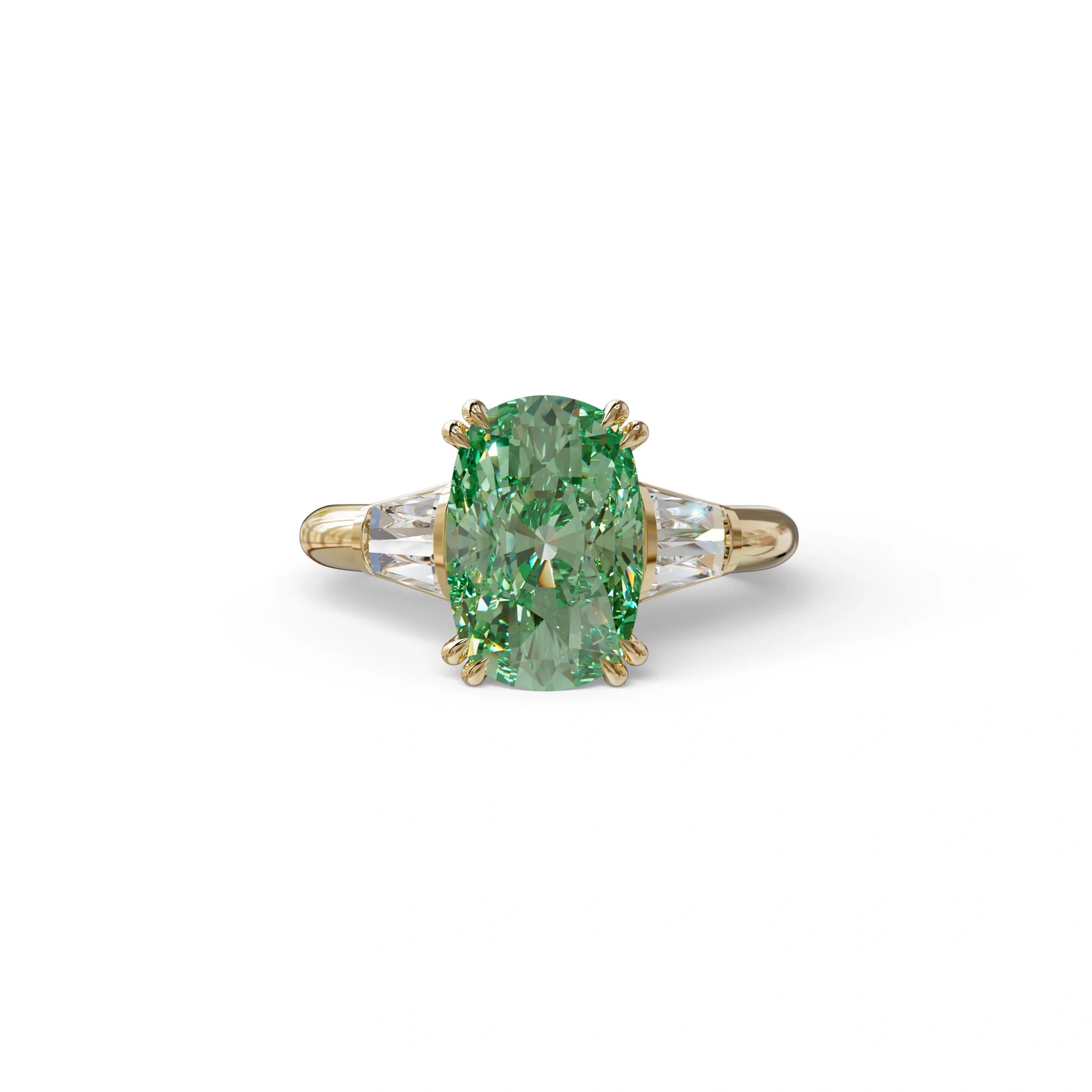 4 Carat Green Elongated Cushion Cut Lab Diamond Engagement Ring - Sagittarius - 10K Solid Gold / Rose Gold
