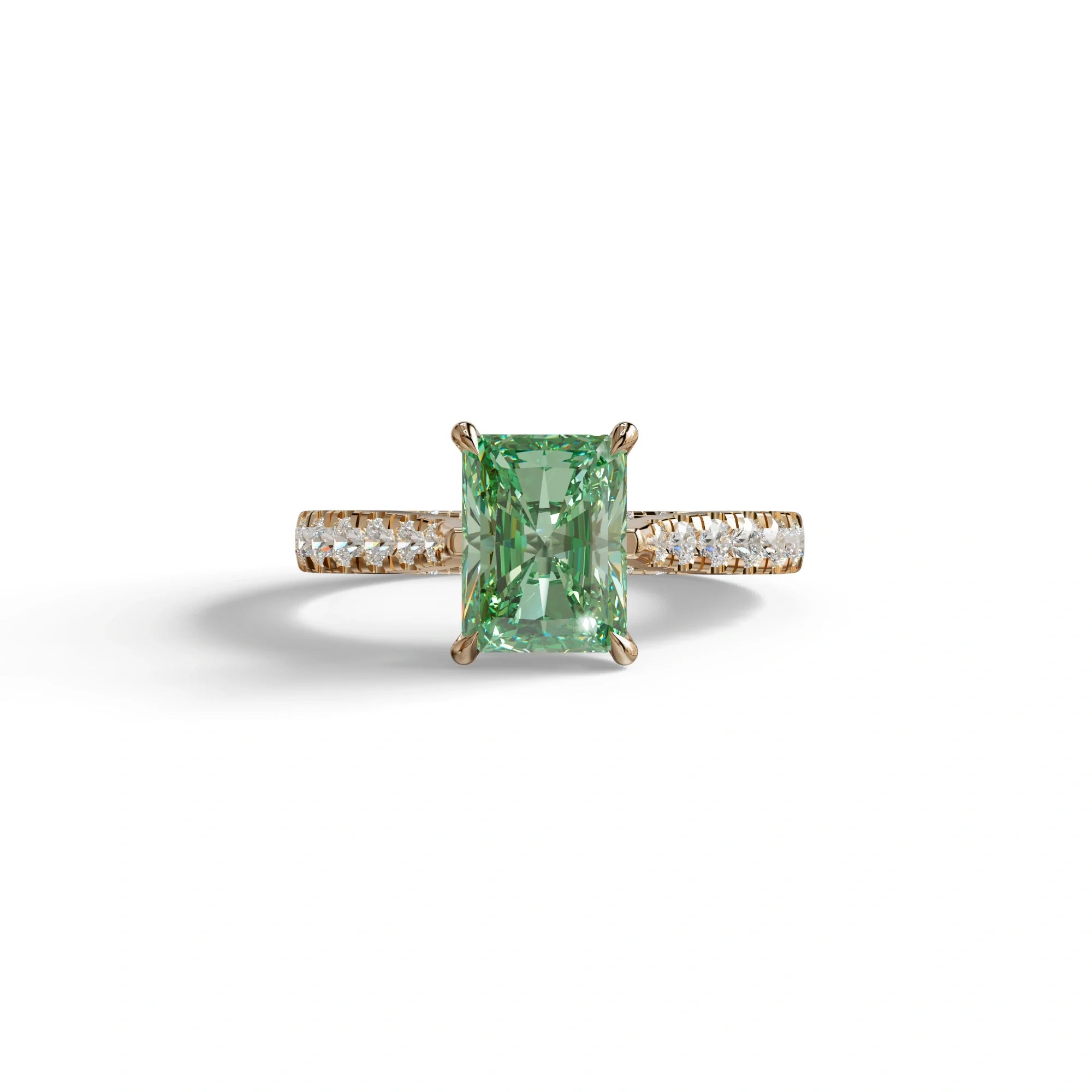 2 Carat Green Radiant Cut Halo & Pave Lab Grown Diamond Ring- Asphalt