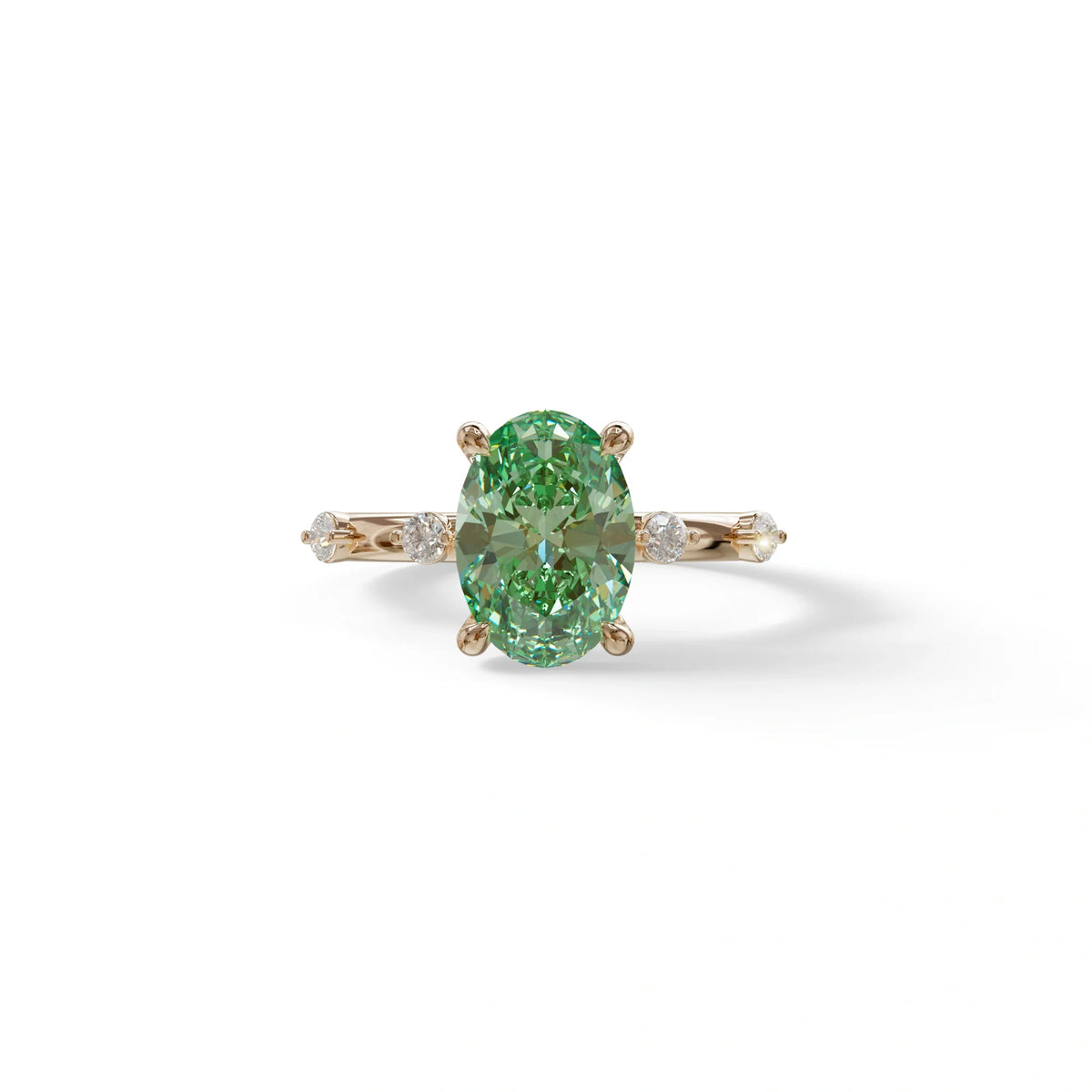 2 Ct Green Oval Cut Lab Diamond In Space-Chanel Setting Ring - Celestial - 10K Solid Gold / Rose Gold