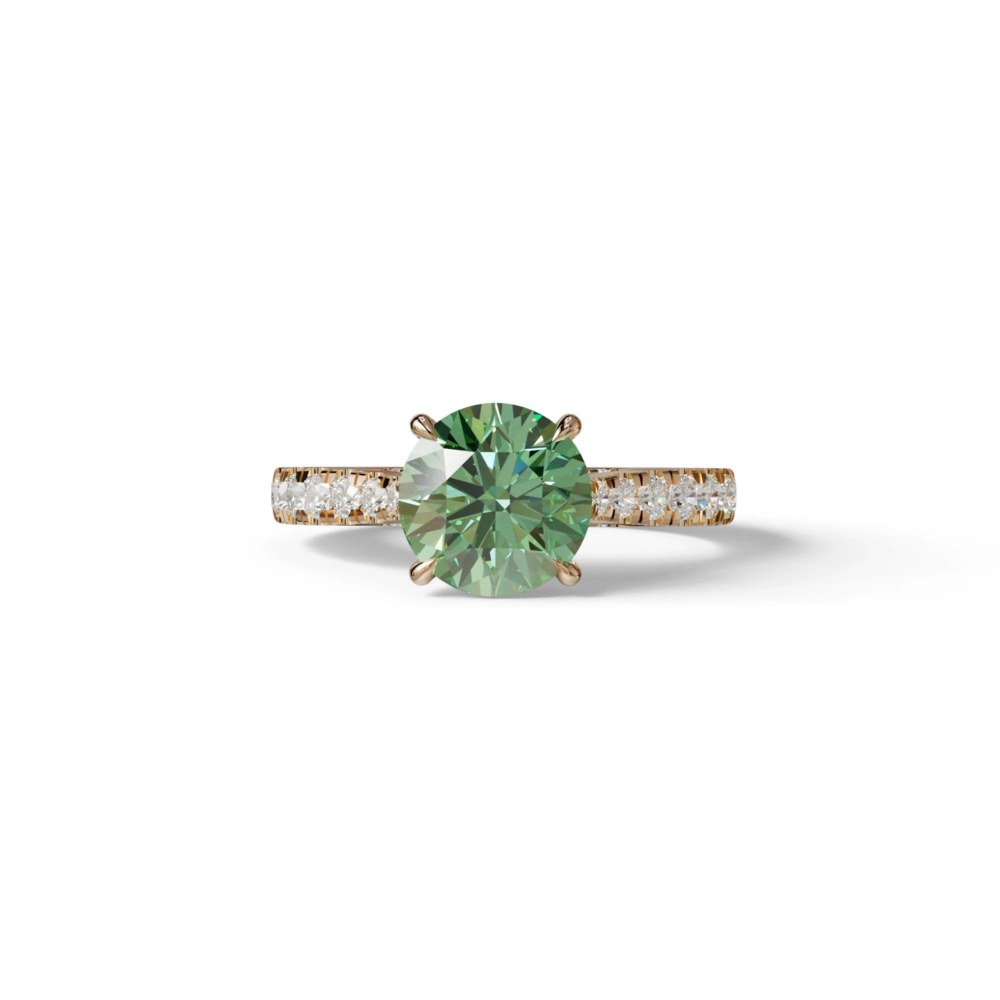 2 Carat Round Cut Green Lab Grown Diamond Engagement Ring | Hidden Halo & Pave - Brilliant - 10K Solid Gold / Rose Gold