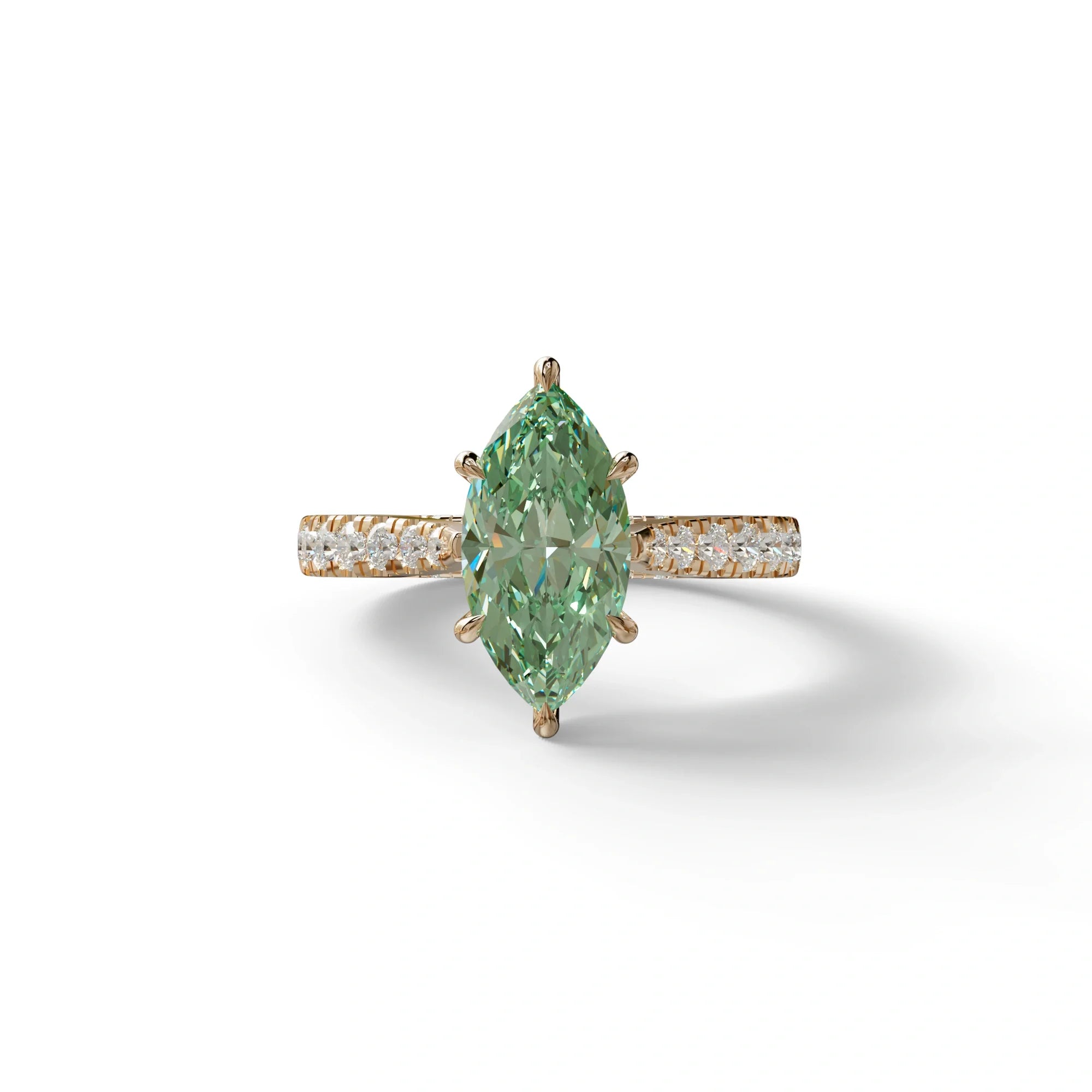 1.5 Carat Green Marquise Cut Lab Diamond Hidden Halo & Pave Ring - Ash - 10K Solid Gold / Rose Gold