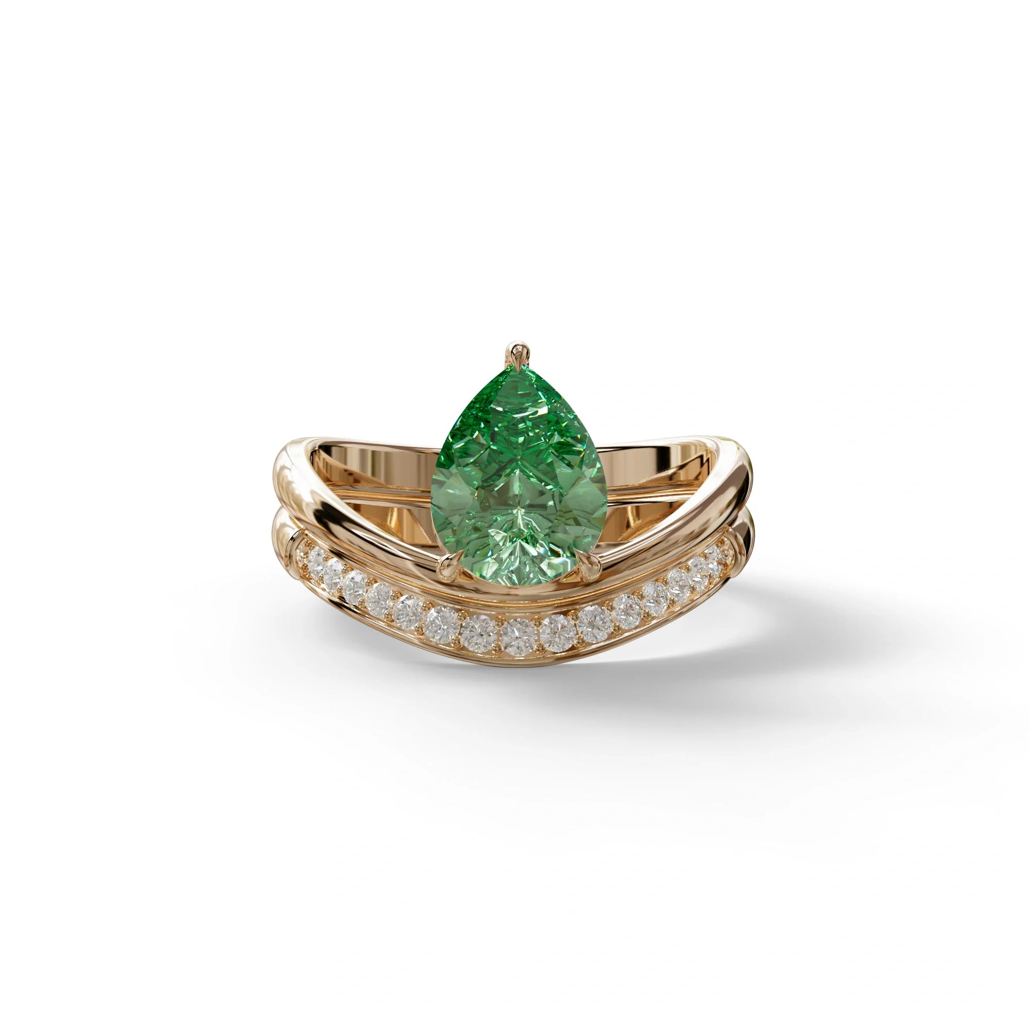 2 Carat Green Color Lab Diamond Wedding Ring set - Gemini - 10K Solid Gold / Rose Gold