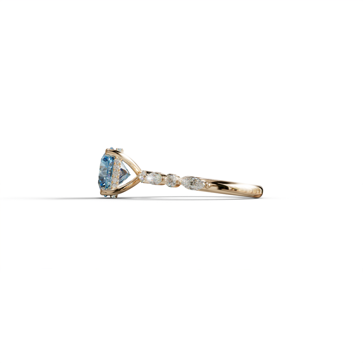 2 Carat Blue Round Cut Hidden Halo & Pave Set Lab Diamond Ring - Pure Origin