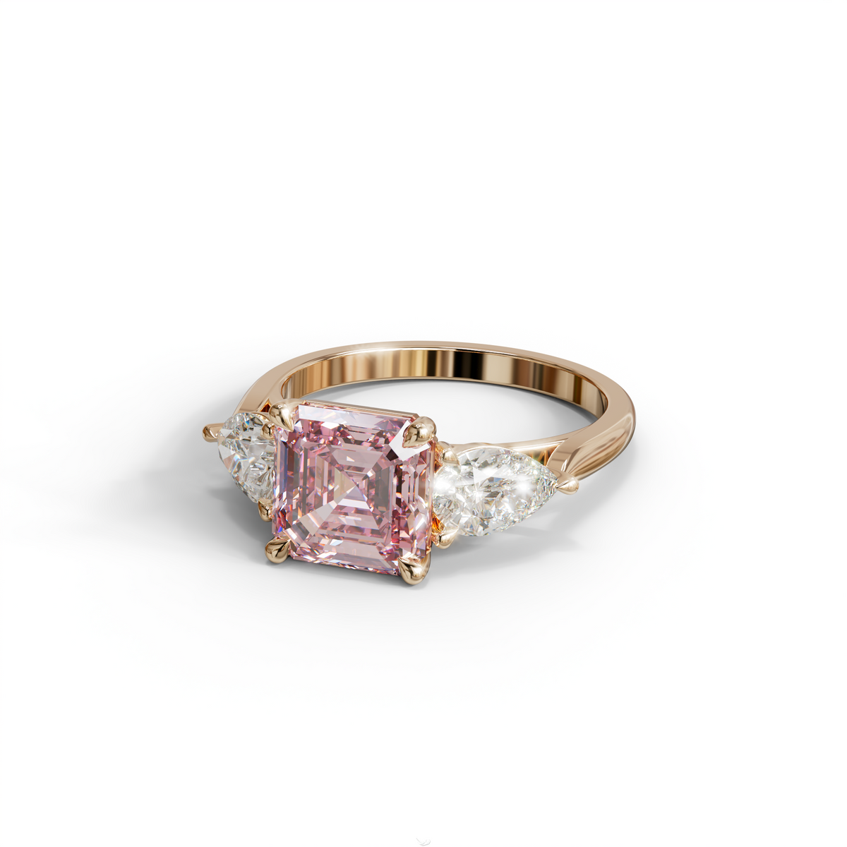 3 Carat Pink Asscher Cut Lab Diamond In 3 Stones Claw Prongs Setting Ring