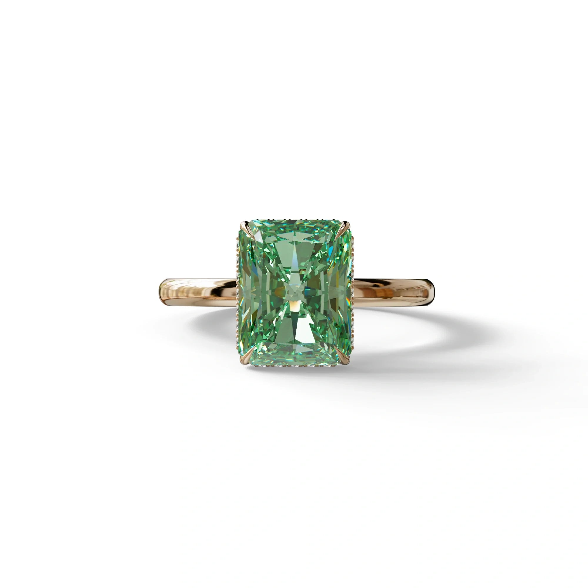 3 Carat Fancy Green Radiant Cut Hidden Halo Lab Grown Diamond Engagement Ring - 10K Solid Gold / Rose Gold