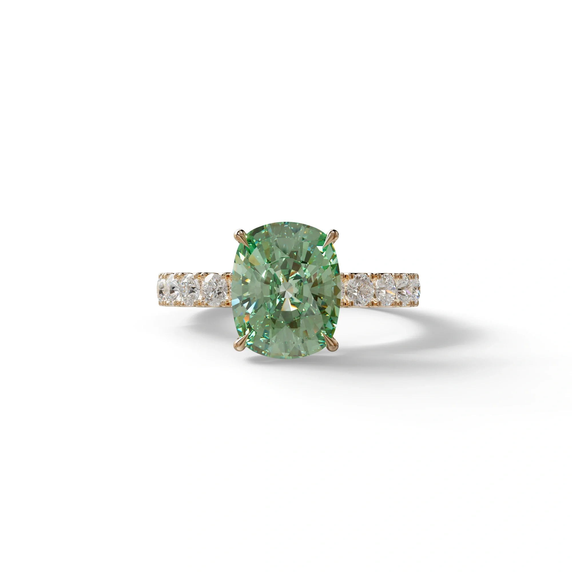 4 Carat Green Cushion Cut Hidden Halo Eternity Lab Diamond Engagement Ring - Sandrine - 10K Solid Gold / Rose Gold