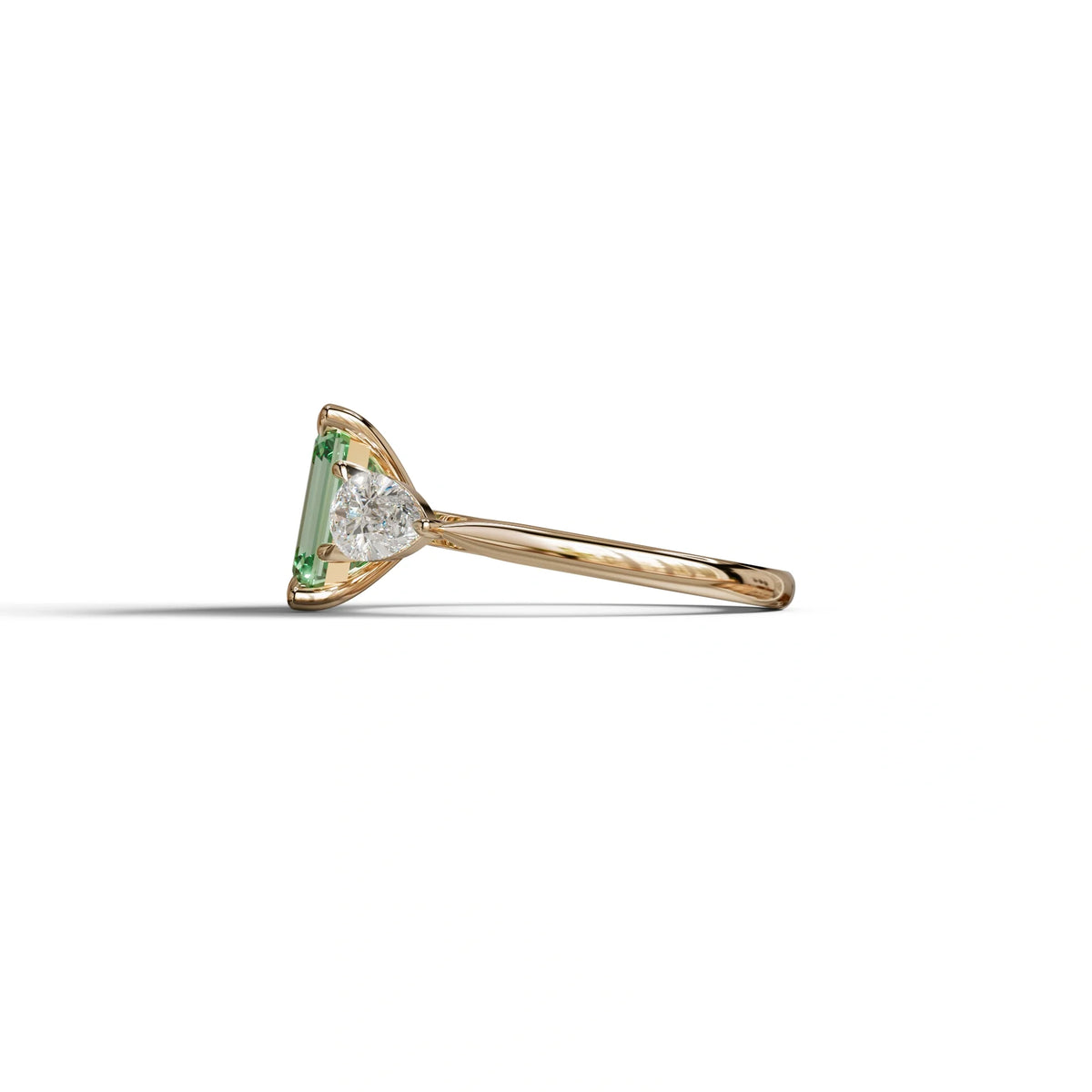 3 Carat Green Emerald Cut Lab Diamond In 3 Stones Claw Prongs Setting Ring