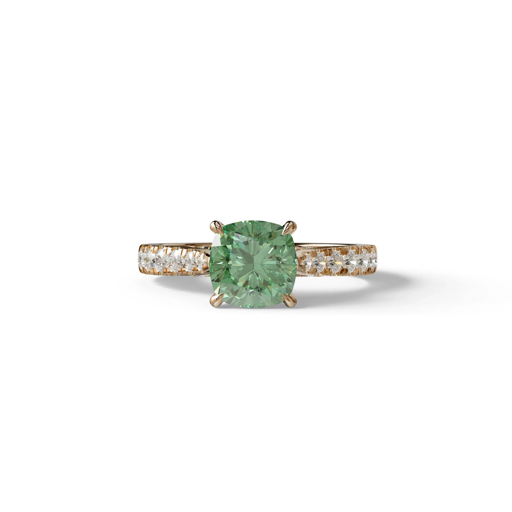 2 Carat Green Color Cushion Cut Lab Diamond Engagement Ring set - Leo - 10K Solid Gold / Rose Gold