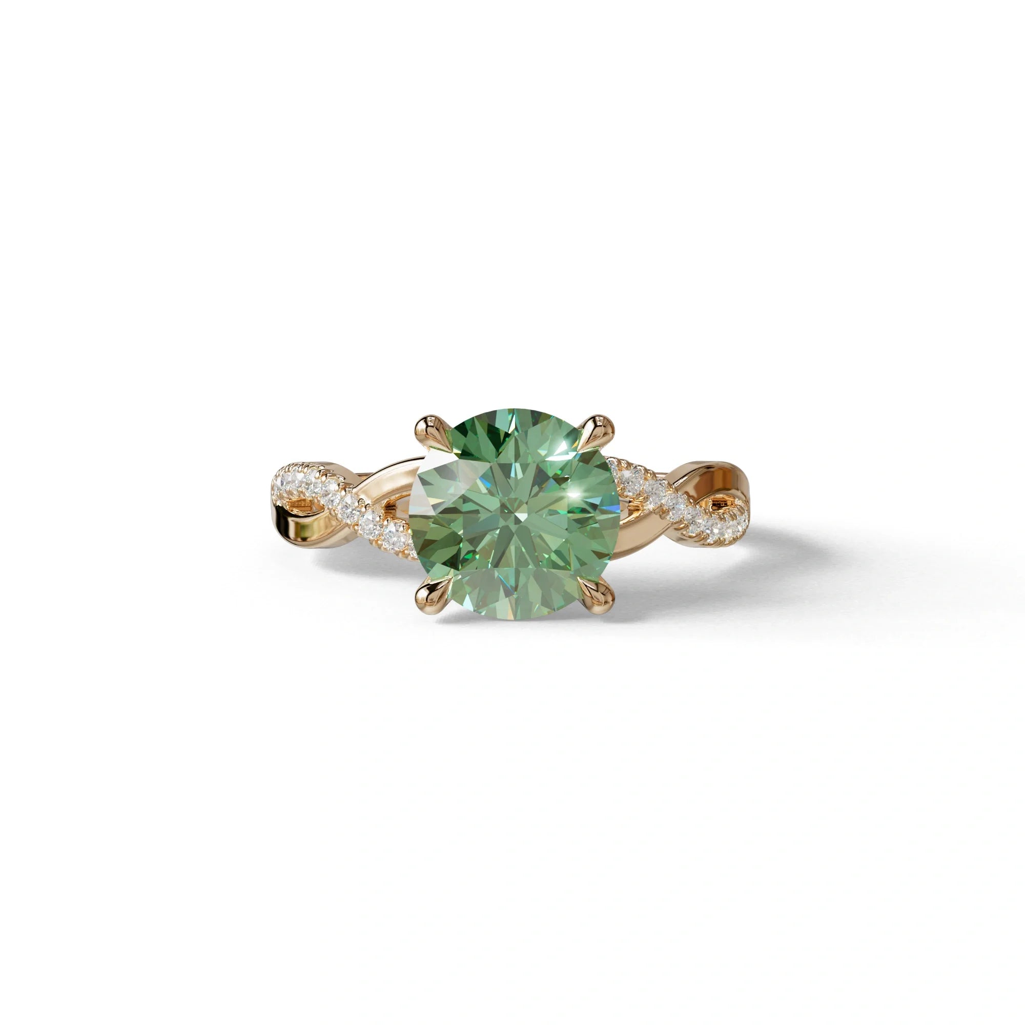 3 Carat Green Round Cut Lab Diamond Ring - Infinity Cross - 10K Solid Gold / Rose Gold