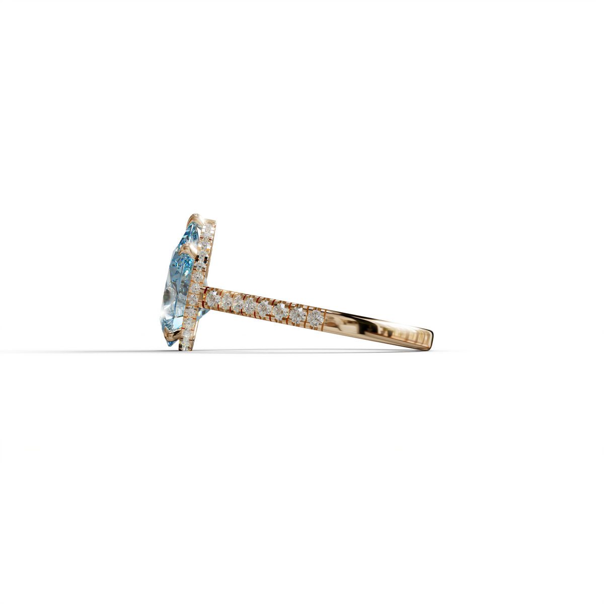 3 Carat Blue Pear Cut Hidden Halo & Pave Set Lab Diamond Ring - Eblouissant