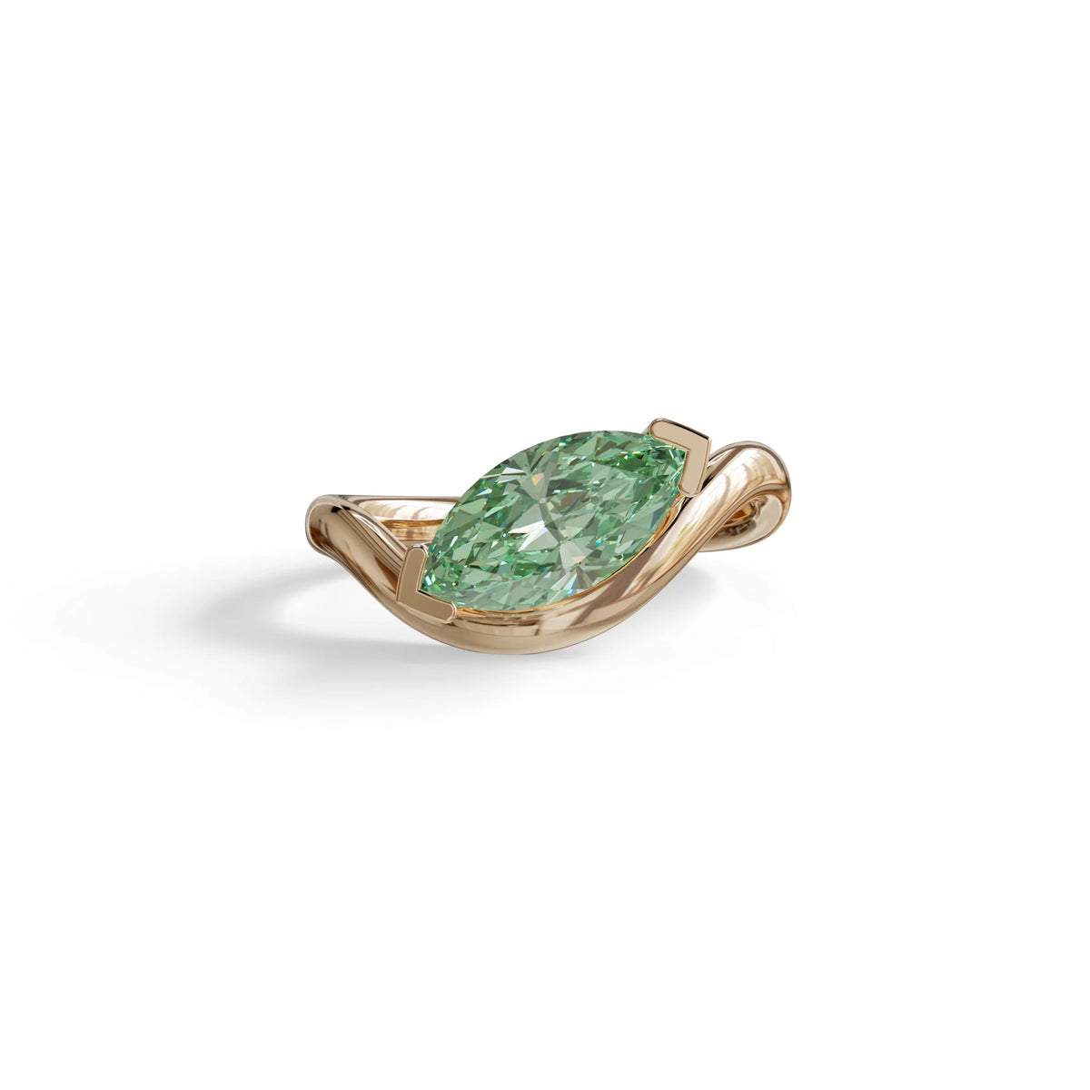 2 Ct Fancy Vivid Green Marquise Cut Lab Diamond In Solitaire Setting Ring - Jiani - 10K Solid Gold / Rose Gold