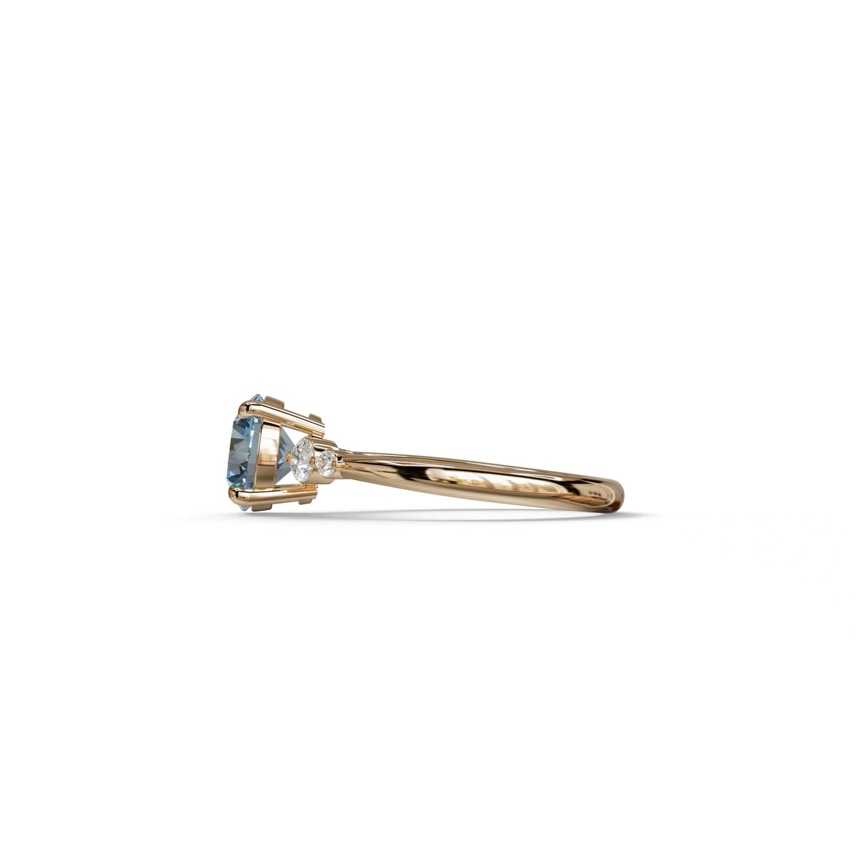 Blue Round Three Stone Lab Grown Diamond Engagement Ring - Romance