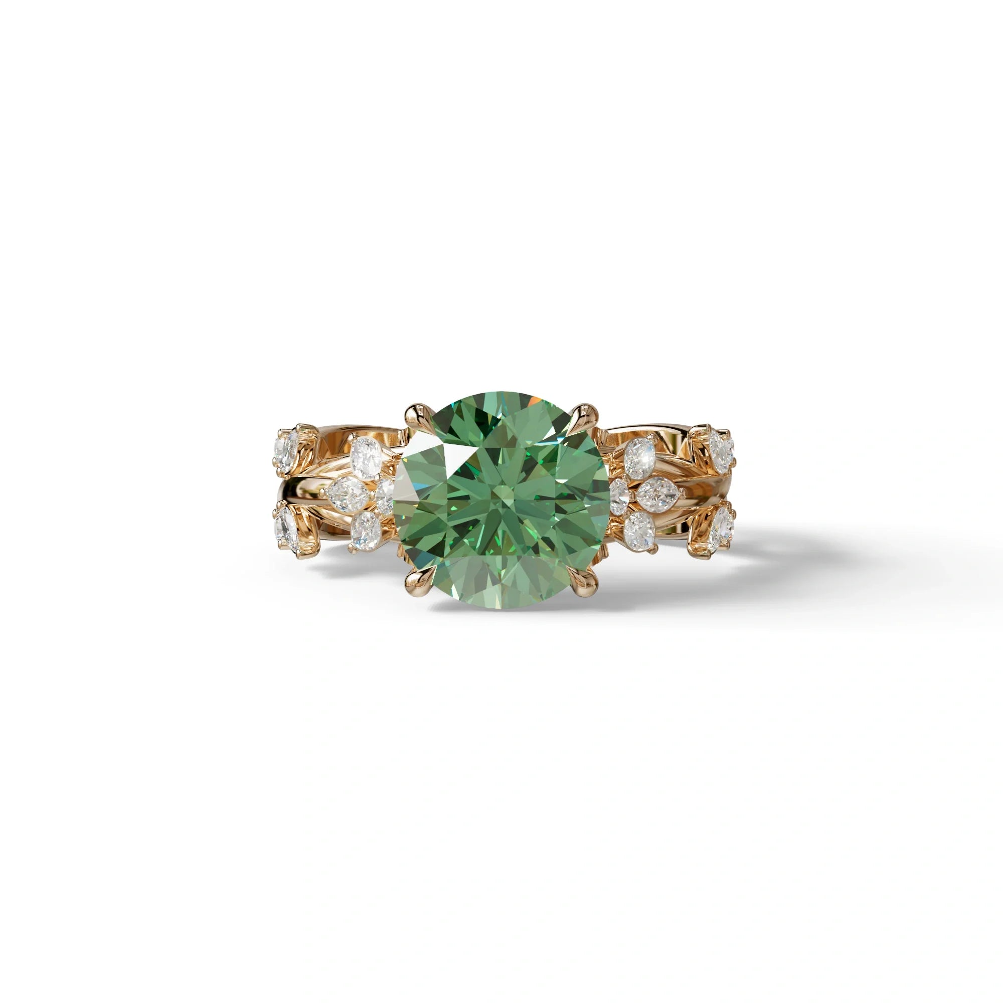Natural inspired 3 Carat Green Round Cut Lab Diamond Engagement Ring - Catalina - 10K Solid Gold / Rose Gold