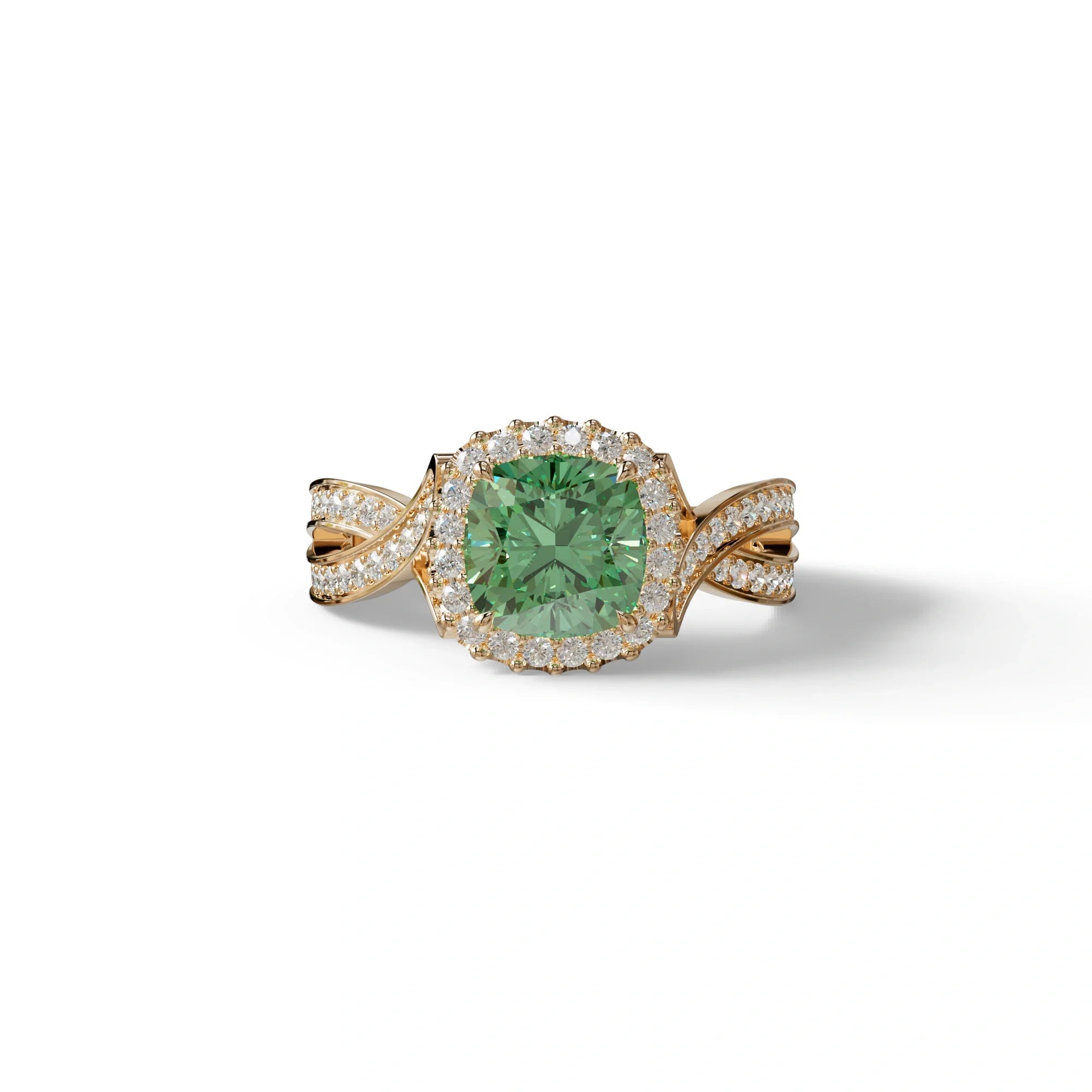 3 Carat Green Cushion Cut Lab Grown Halo Diamond Engagement Ring - Odessa - 10K Solid Gold / Rose Gold