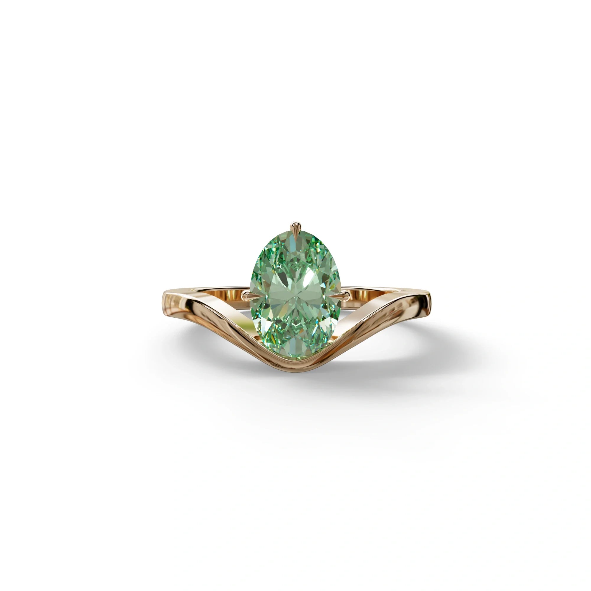 Nested 2 Carat Green Oval Cut Solitaire Lab Grown Diamond Engagement Ring - Aura - 10K Solid Gold / Rose Gold