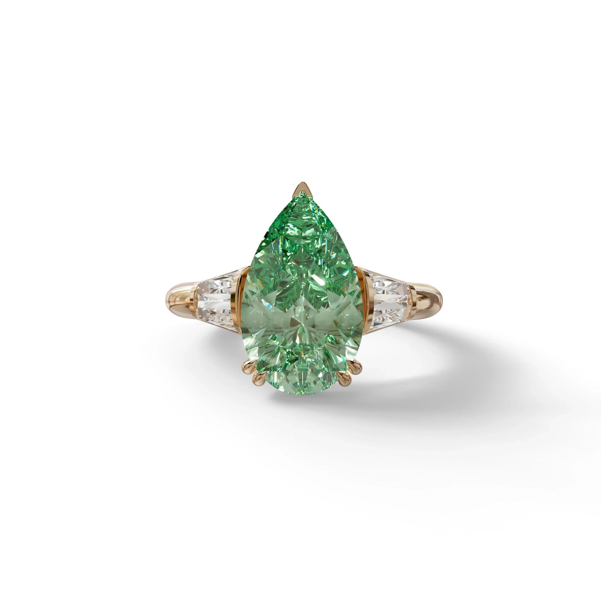 4 carat fancy Vivid Green Pear Cut Lab Grown Diamond Ring-Claire - 10K Solid Gold / Rose Gold