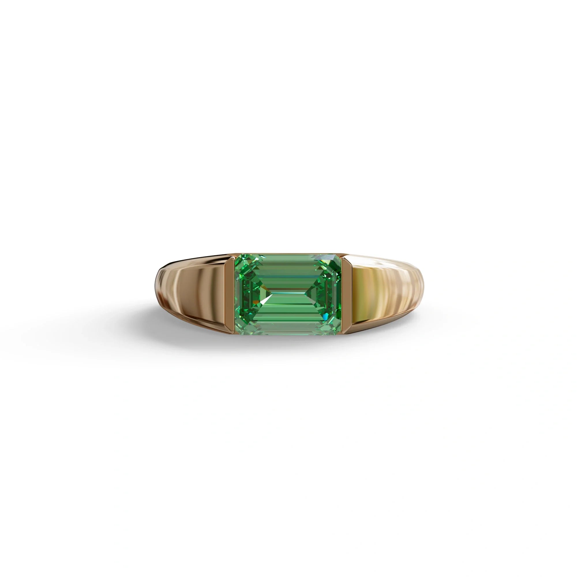 2 Carat Green Emerald Cut East West Lab Diamond Ring - Ashleen - 10K Solid Gold / Rose Gold